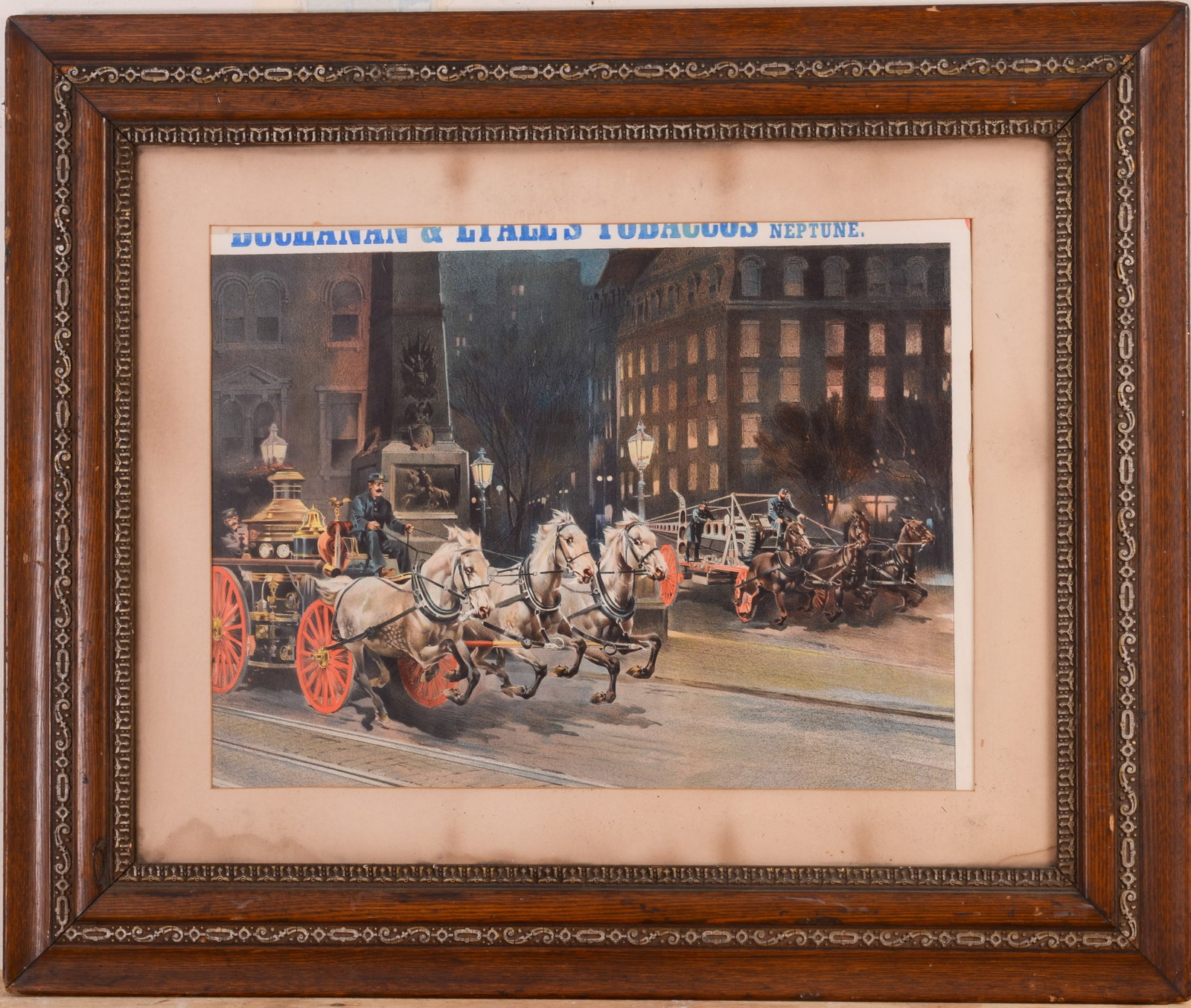 LARGE BUCHANAN & LYALL TOBACCO ADVERTISING LITHOGRAPH.: Trimmed at top. Not examined out of frame, original frame. 17 x 23 inches, sight.