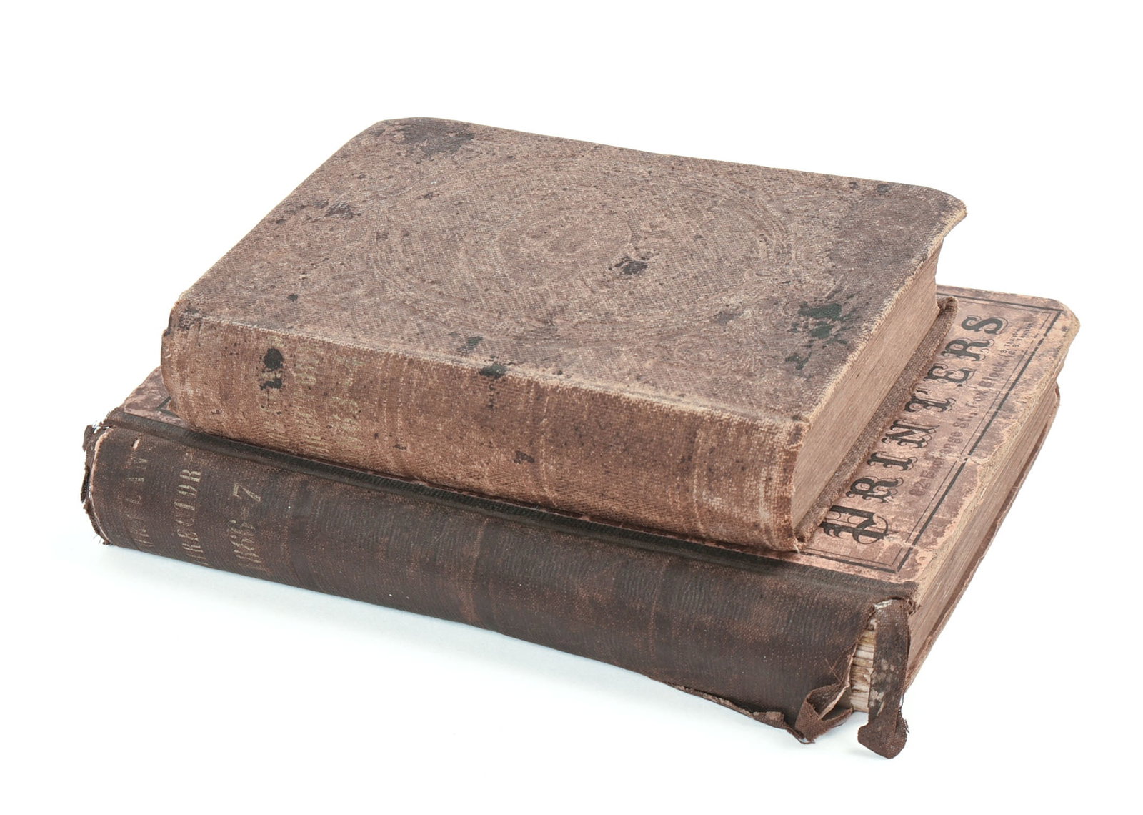TWO 1860s PORTLAND, MAINE, CITY DIRECTORIES.: Some staining and damage to bindings. Larger directory 8.75 x 5.75 inches.