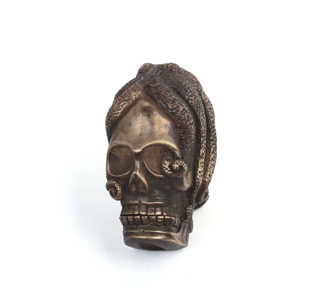 UNUSUAL SKULL AND OCTOPUS MATCH SAFE.: 2 x 1 x 1.5 inches.