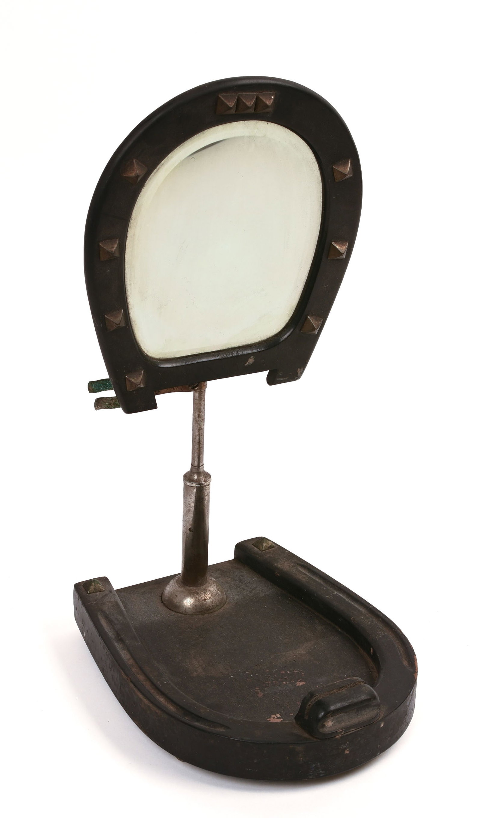 HORSESHOE SHAVING MIRROR.: Height 15.5 inches.