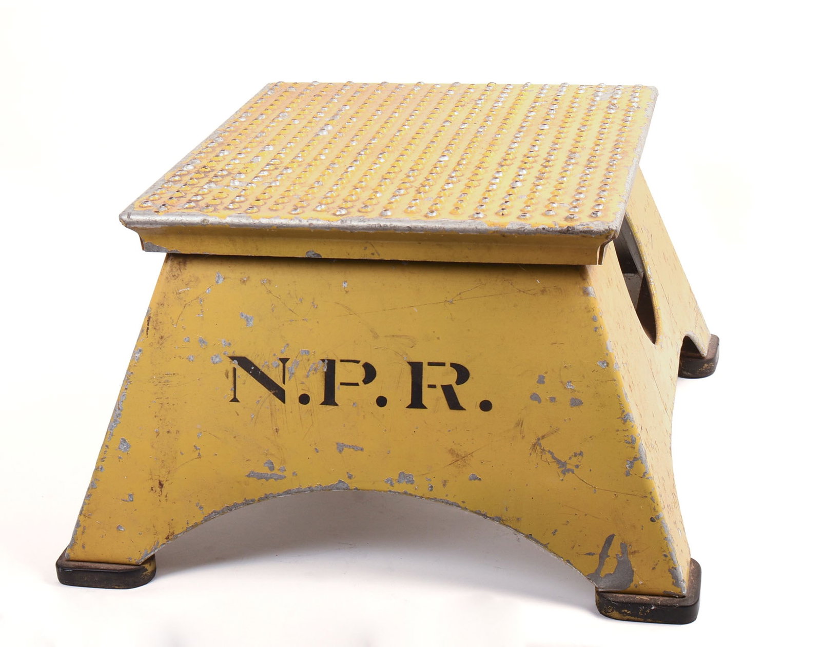 NATIONAL PACIFIC RAILROAD METAL STEP.: Height 10.5 inches, top 13.5 x 15.5 inches.