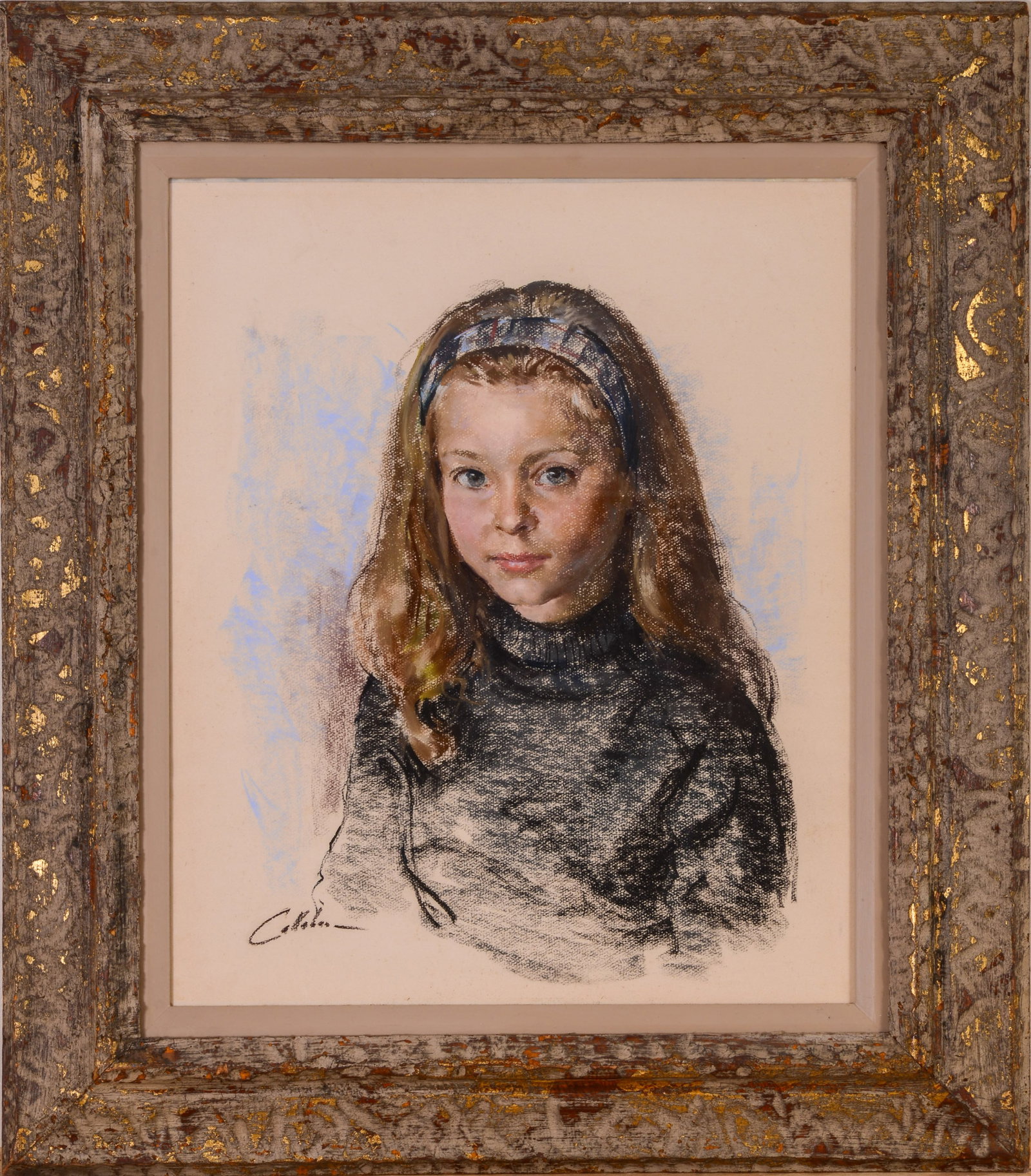 JACK CALLAHAN (1911 - 1983). PORTRAIT OF A GIRL.: Framed pastel on paper, signed lower left. Sight 22 x 19.5 inches. Frame 34 x 29 inches.
