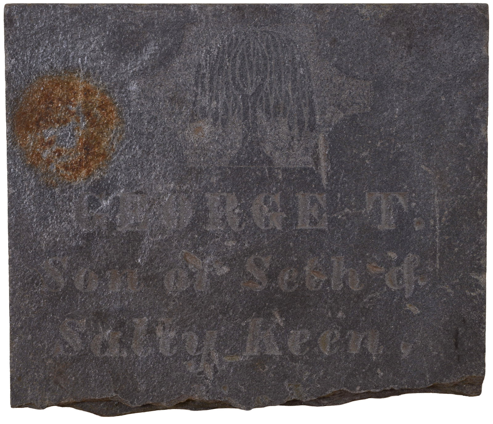 18TH OR EARLY 19TH CENTURY GRAVESTONE FRAGMENT.: With willow tree depicted. 13.5 x 16 inches.