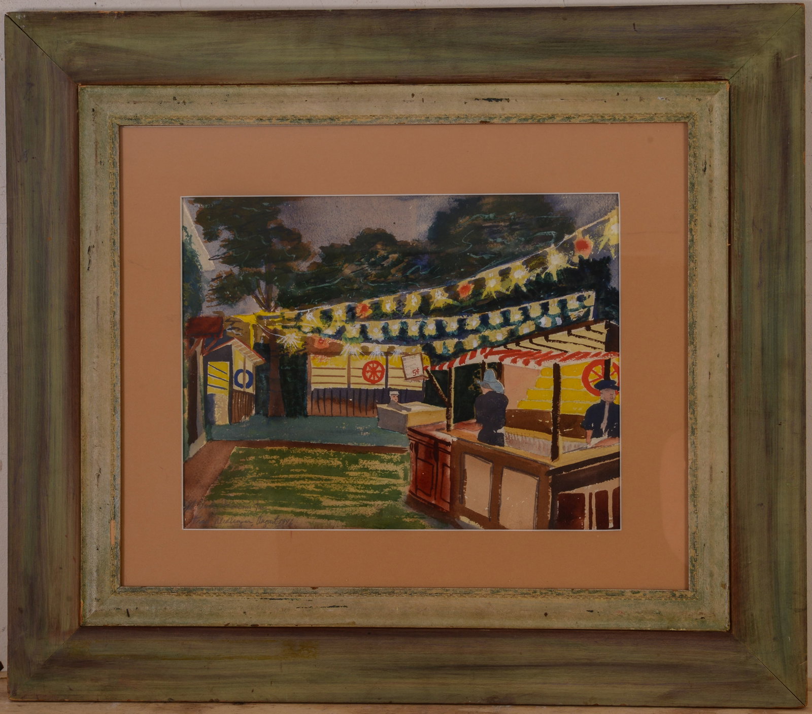 TRAV NEIDLINGER (1909 - 1990). FAIRGROUND GAME BOOTHS.: Framed watercolor on paper, signed and dated 1946. Sight 12.5 x 16.5 inches. Framed, 26.25 x 30.25 inches.