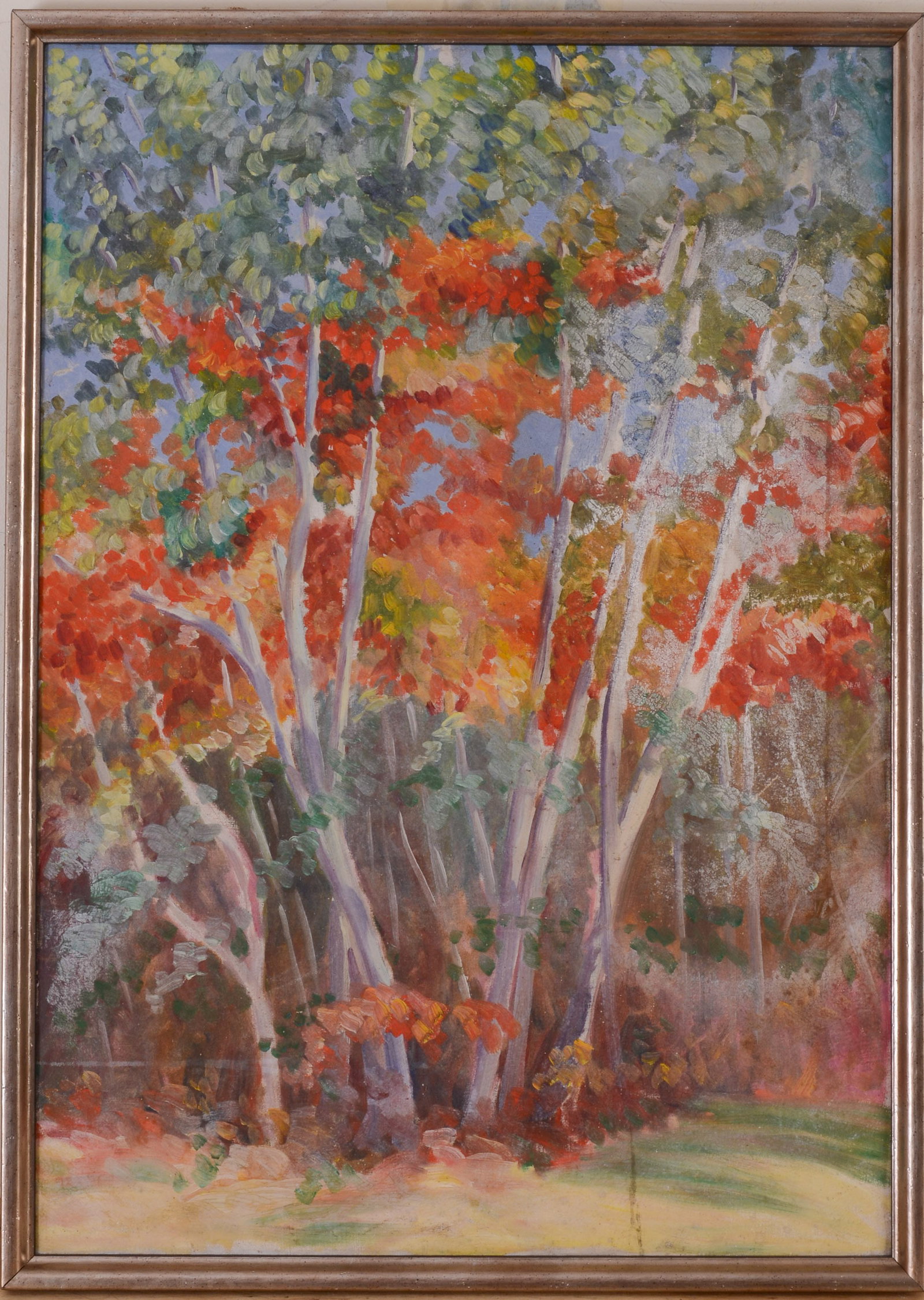 AMERICAN IMPRESSIONIST AUTUMN LANDSCAPE.: Framed oil on canvas. Sight 21 x 30 inches. Frame 22.5 x 30.5 inches.