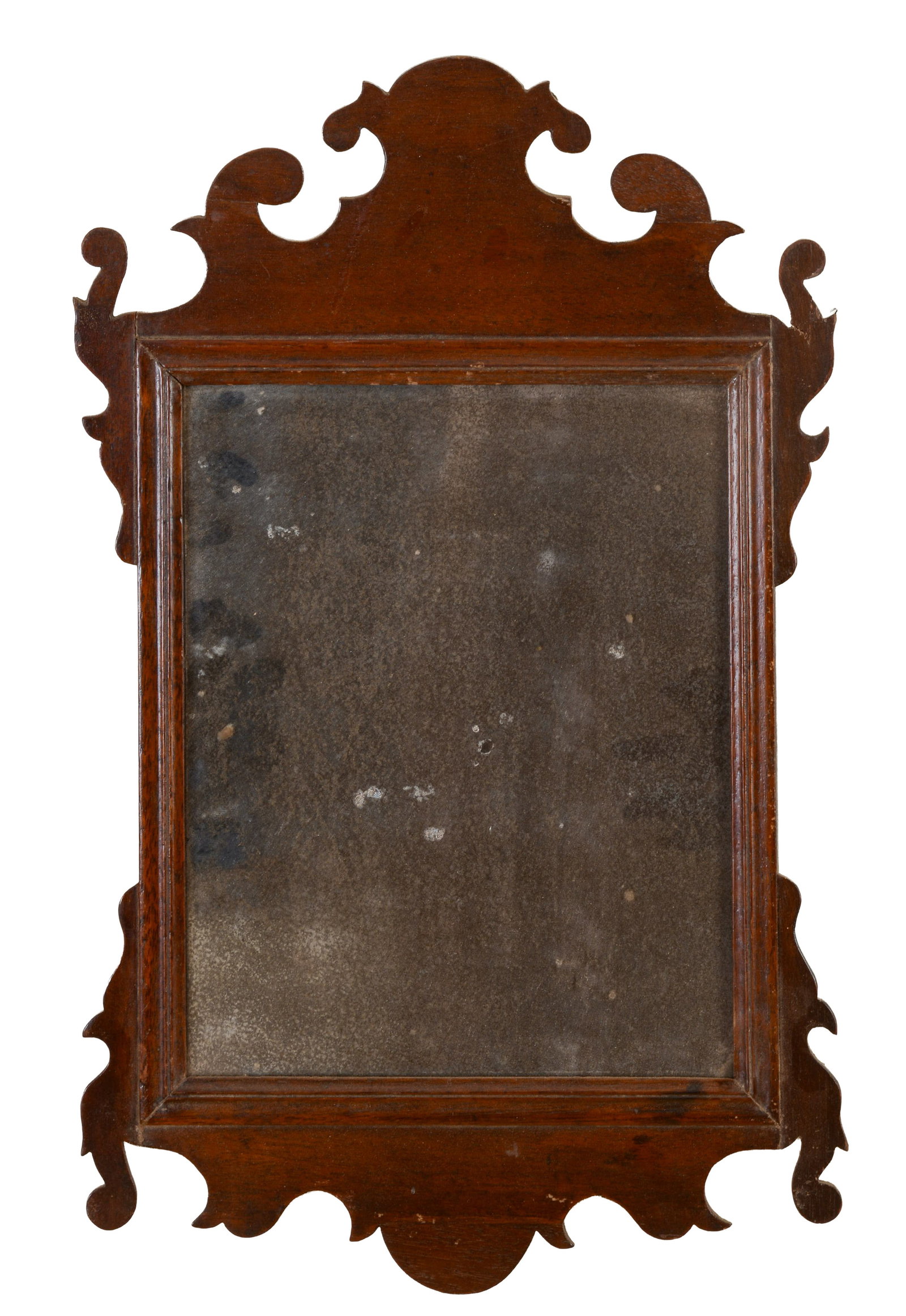 SMALL MAHOGANY CHIPPENDALE FRAMED MIRROR.: With original plate glass, circa 1790. 18 x 11.25 inches.