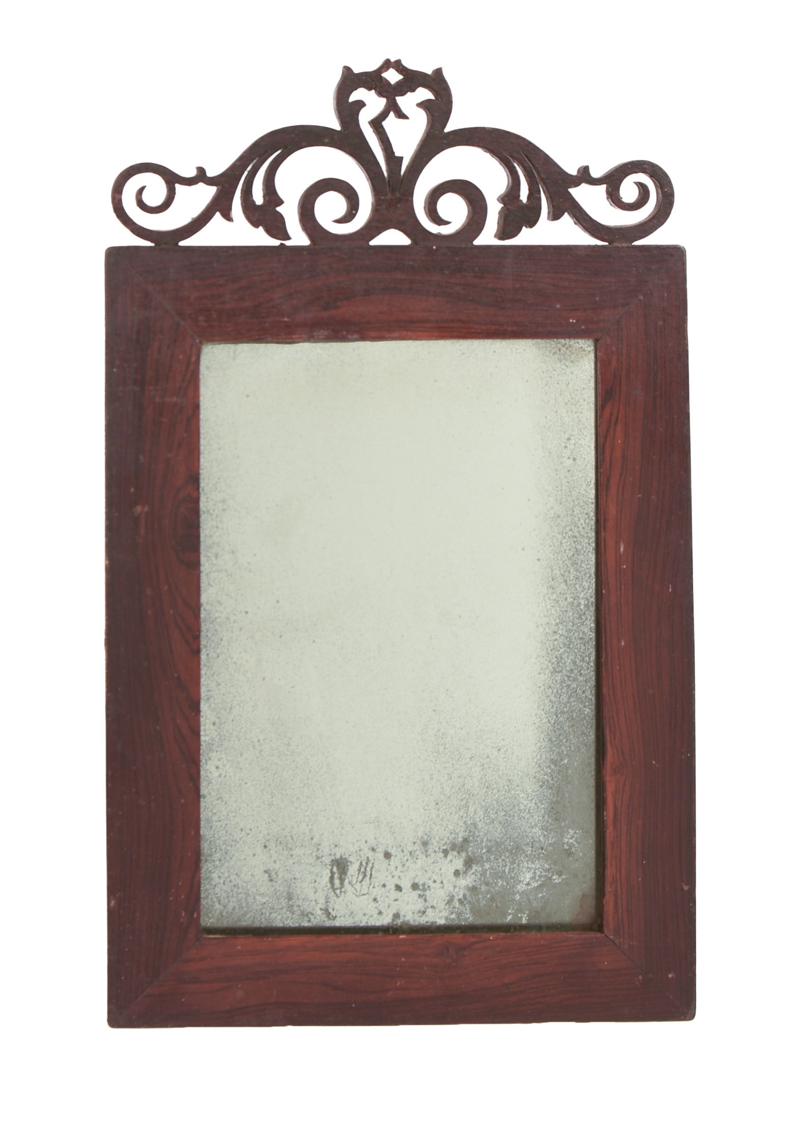 SMALL MIRROR WITH CARVED FRETWORK.: Americana, circa 1880. 14.5 x 9 inches. Small loss to fretwork.