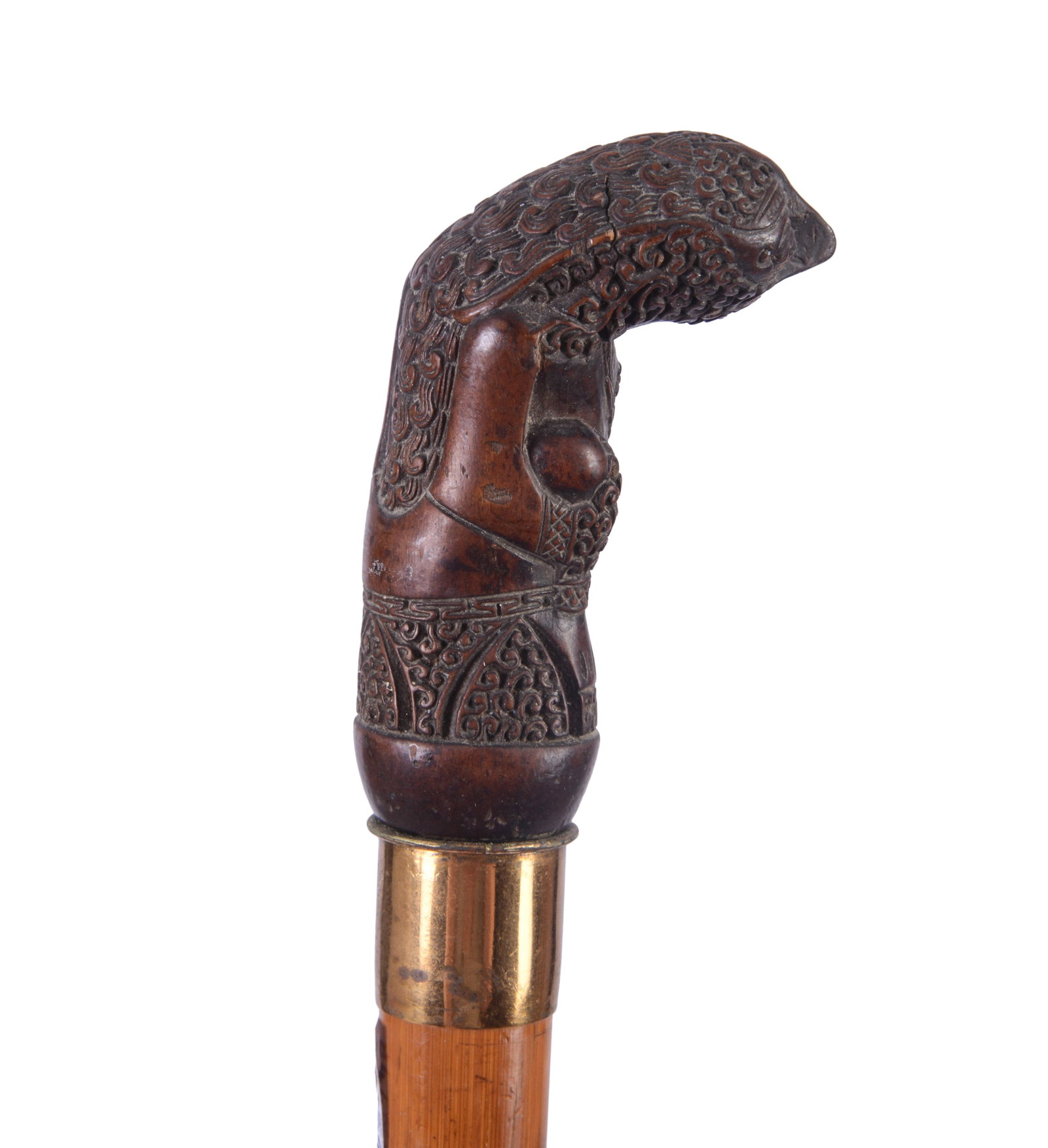 CANE WITH SLOTH HANDLE.: Length 36 inches.