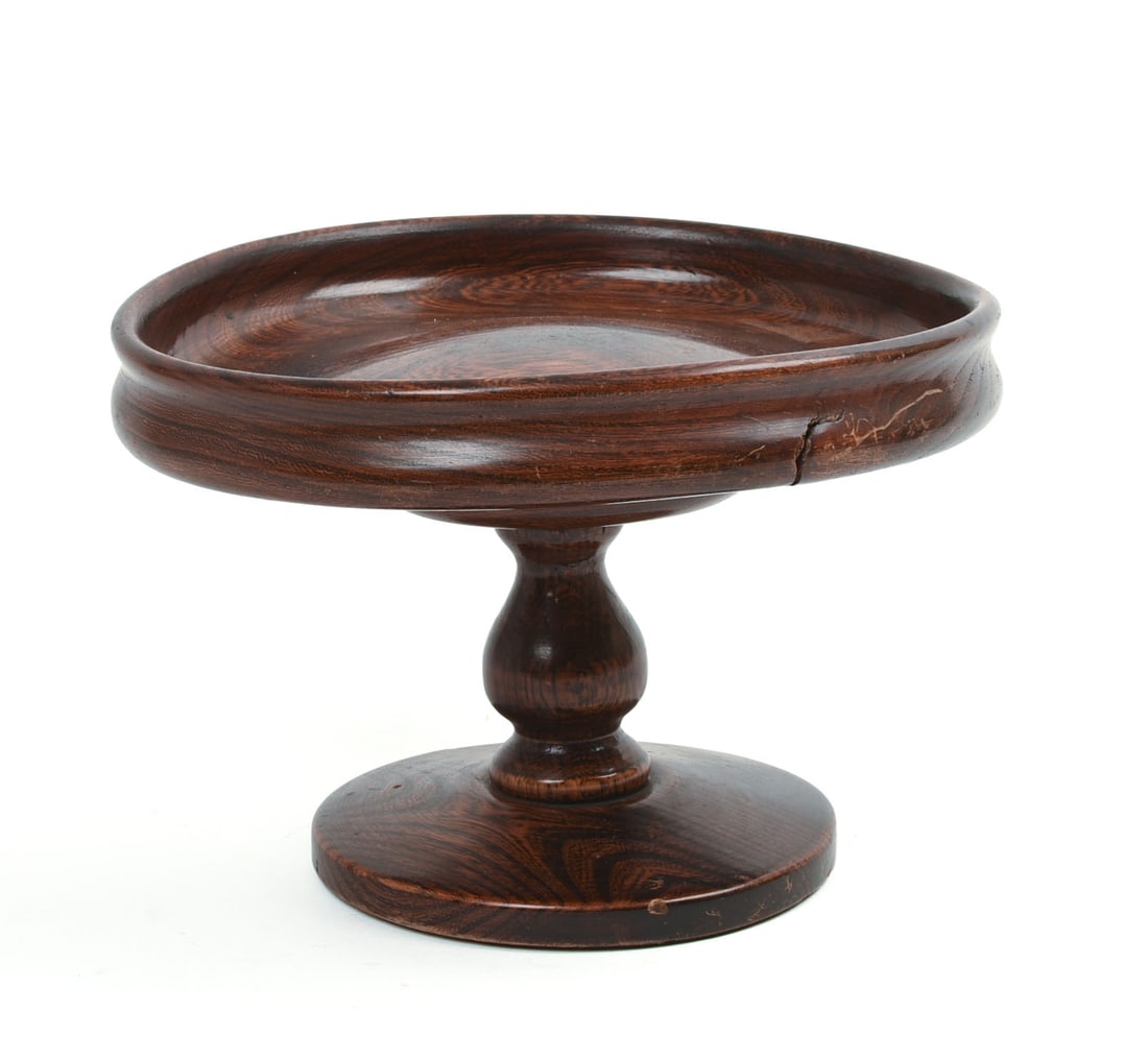 19TH CENTURY TURNED ELMWOOD TREEN COMPOTE.: Height 6.5 inches, diameter 9 inches.