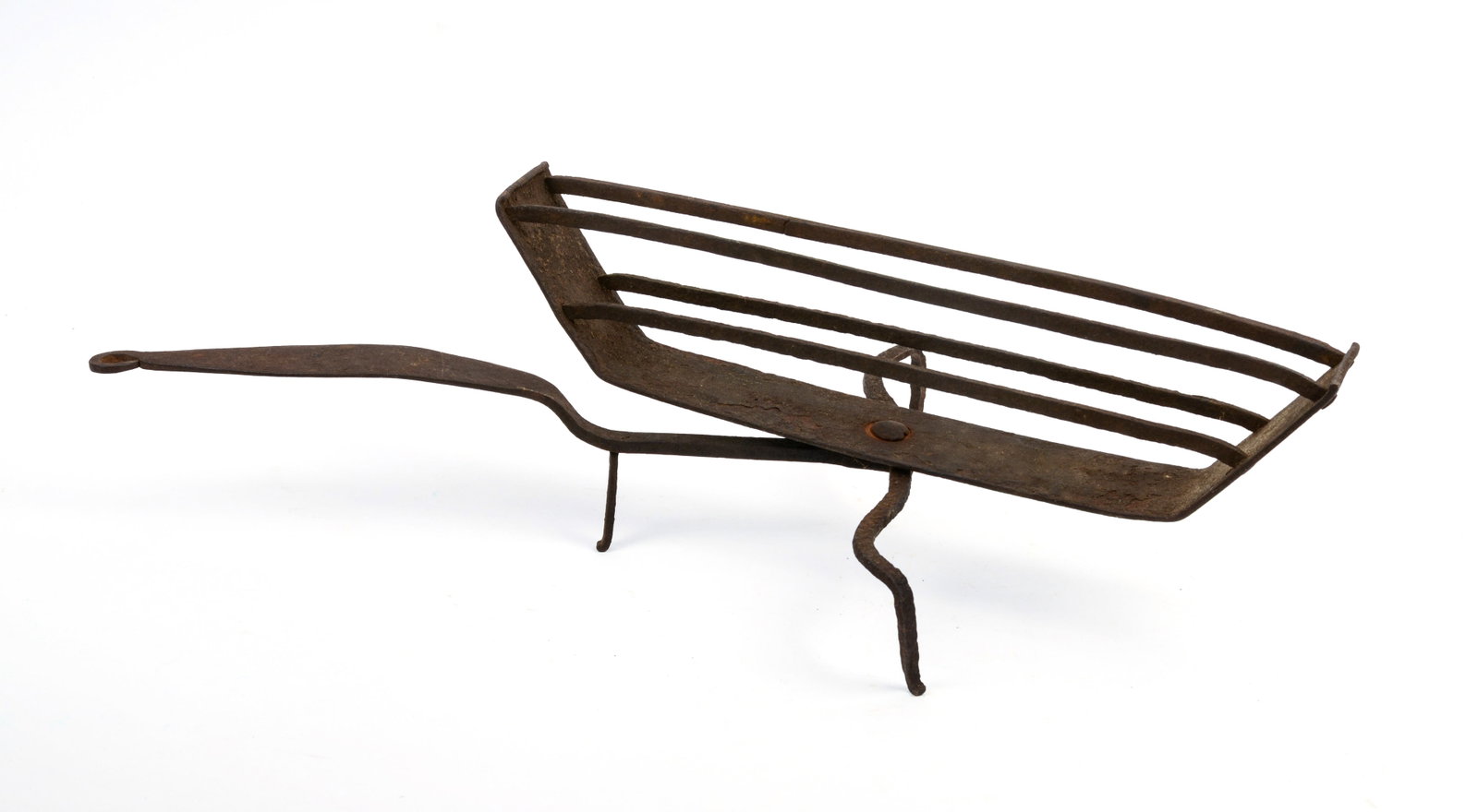 EARLY AMERICAN WROUGHT IRON TOASTER.: Length 14.5 inches.