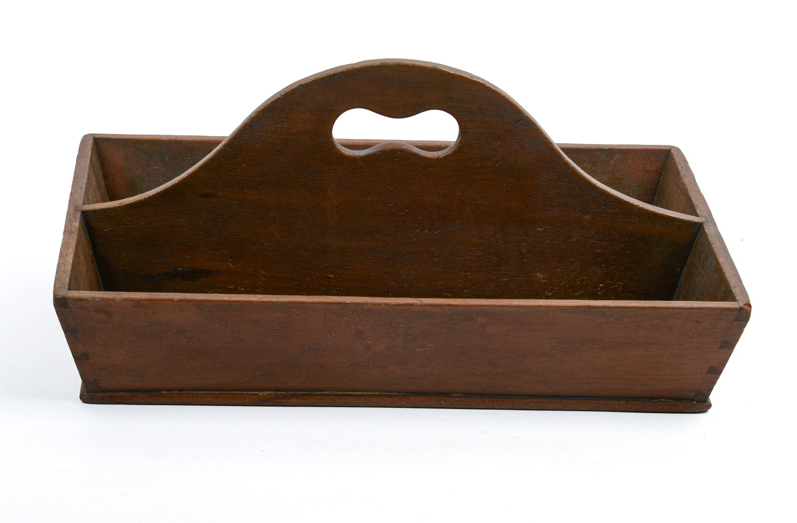 BUTTERNUT KNIFE BOX.: With traces of old blue paint. 16.5 x 10.5 x 7.5 inches.