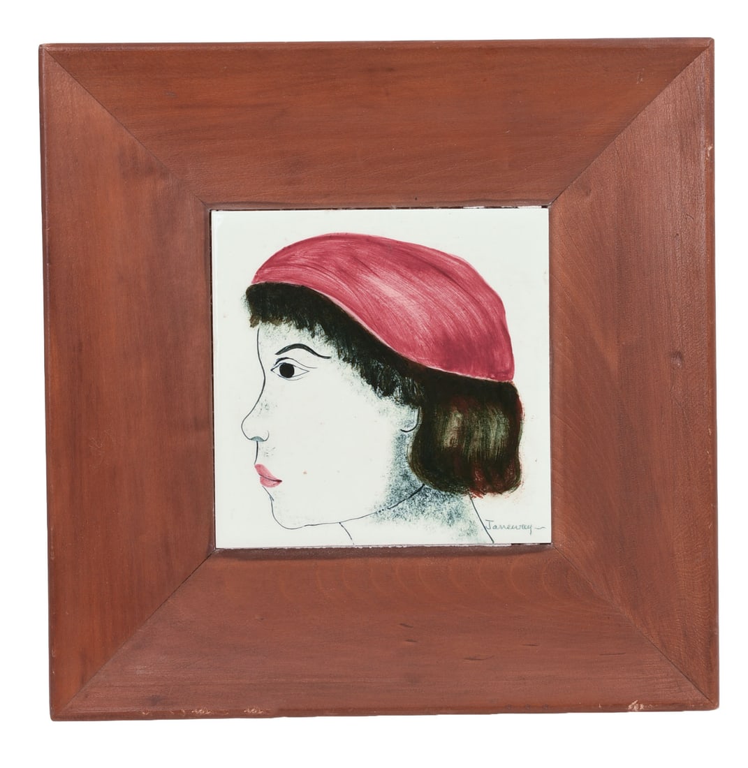 FRAMED TILE PROFILE PORTRAIT, SIGNED JANEWAY. (1 of 3)