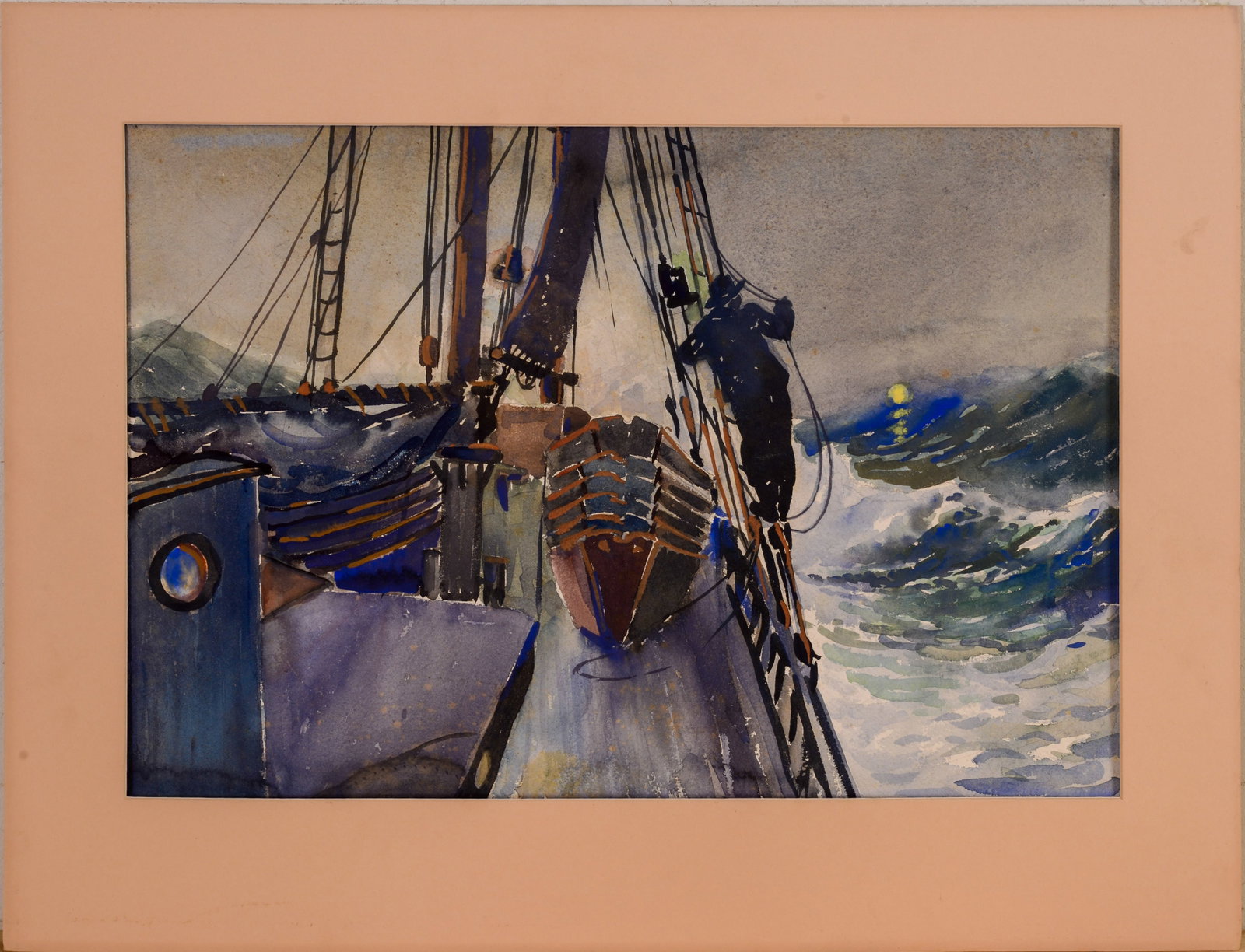 WATERCOLOR OF A FISHING BOAT IN A STORM. (1 of 3)