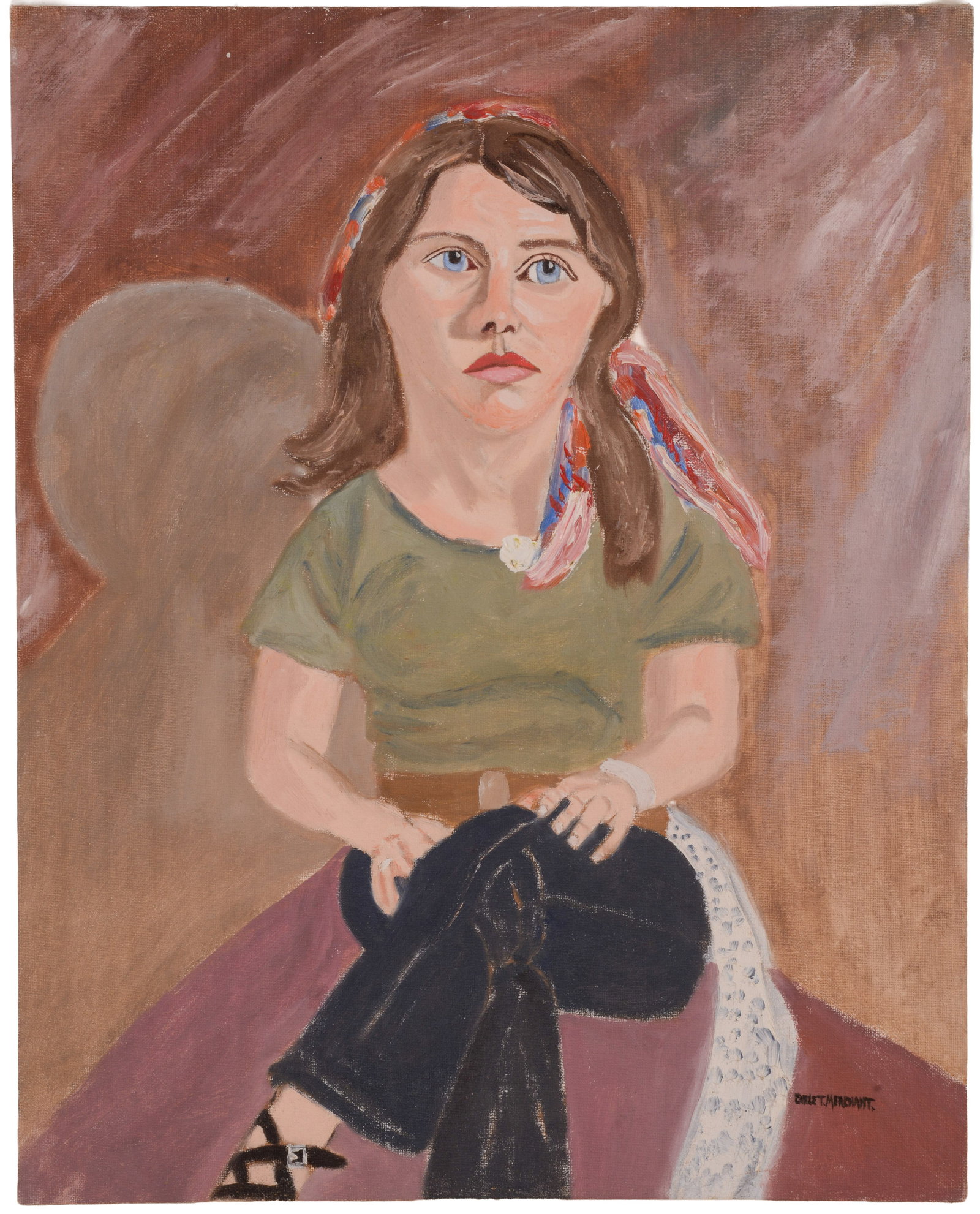 EARLE MERCHANT (1903 - 1997). JAYNE DECHIARO.: July 10, 1971. Oil on board, 20 x 16 inches. 