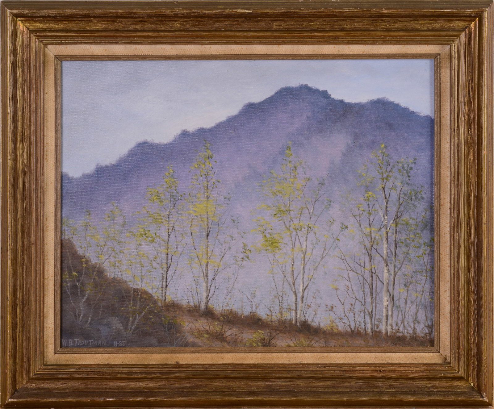 WILLIAM TROUTMAN. BLUE RIDGE.: Framed oil on masonite. Sight 14 x 18 inches. Frame 18.75 x 22.75 inches.