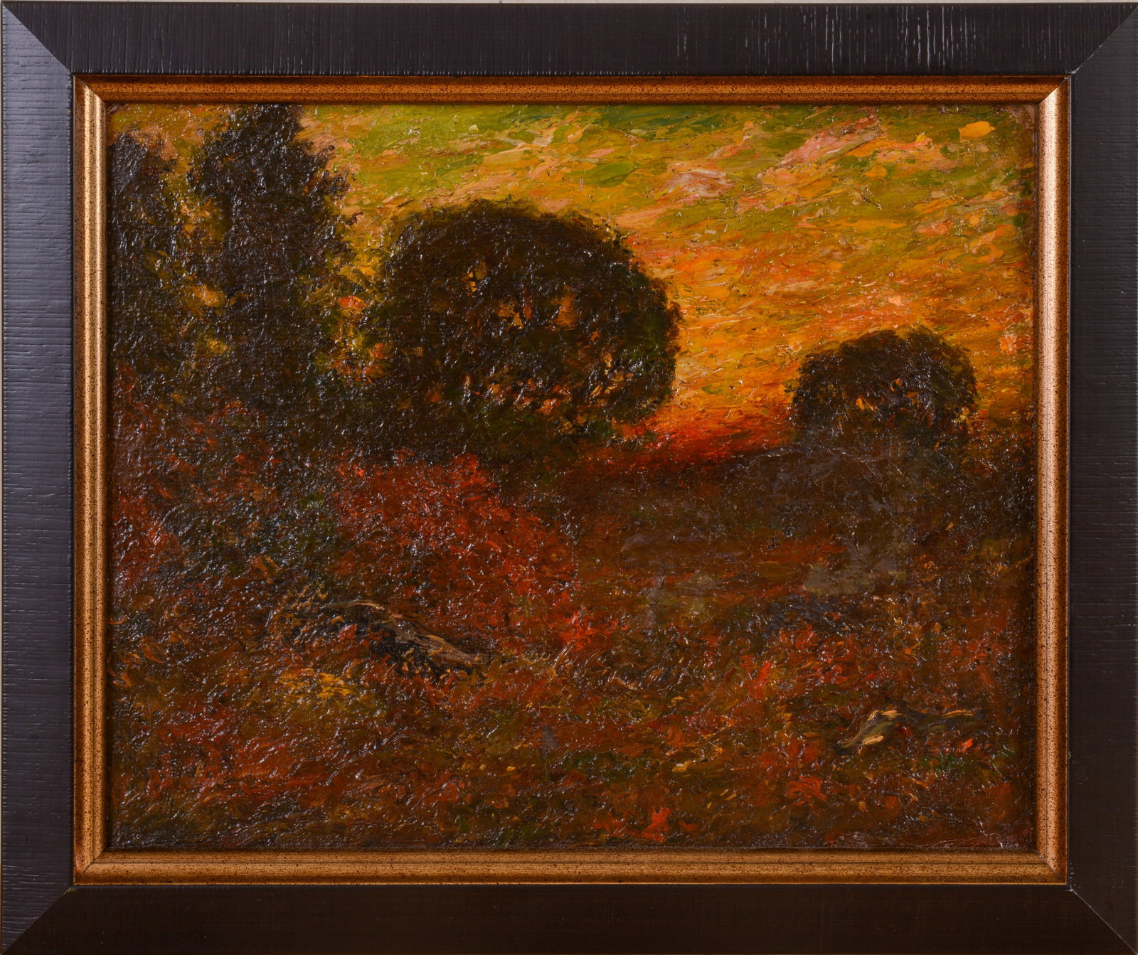 AUTUMN SUNSET, ATTRIBUTED TO JOHN JOSEPH ENNEKING.: Framed oil on board, unsigned. Sight 9.75 x 12 inches. 