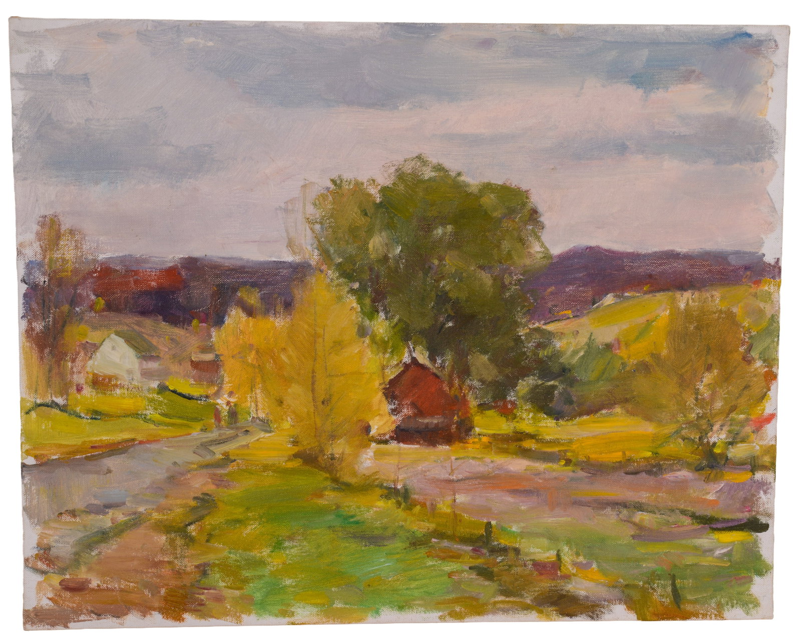 CARL WILLIAM PETERS (1897 - 1980). AUTUMN FARMHOUSE.: Oil on board, signed on verso. 16 x 20 inches.