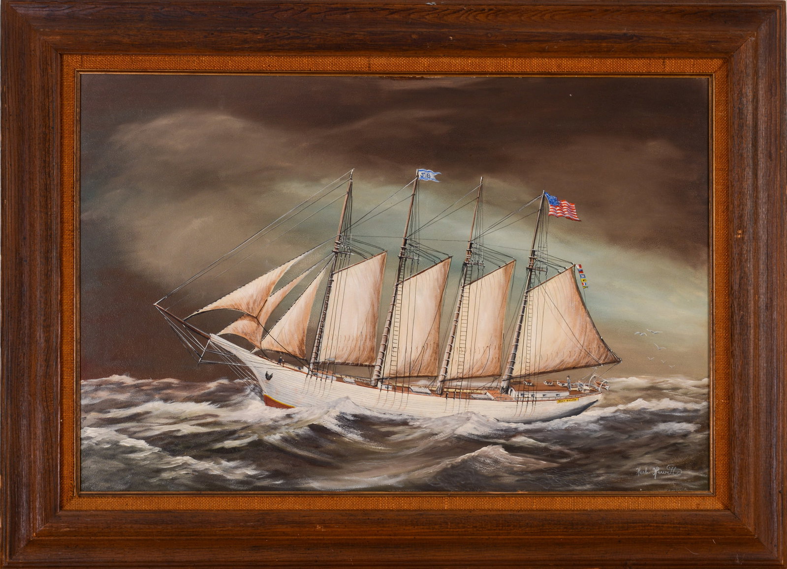 HERB HEWITT (1920 - 1999). SHIP JOHN BALCH.: Framed oil on board. Sight 24 x 36 inches. Frame 32 x 44 inches.