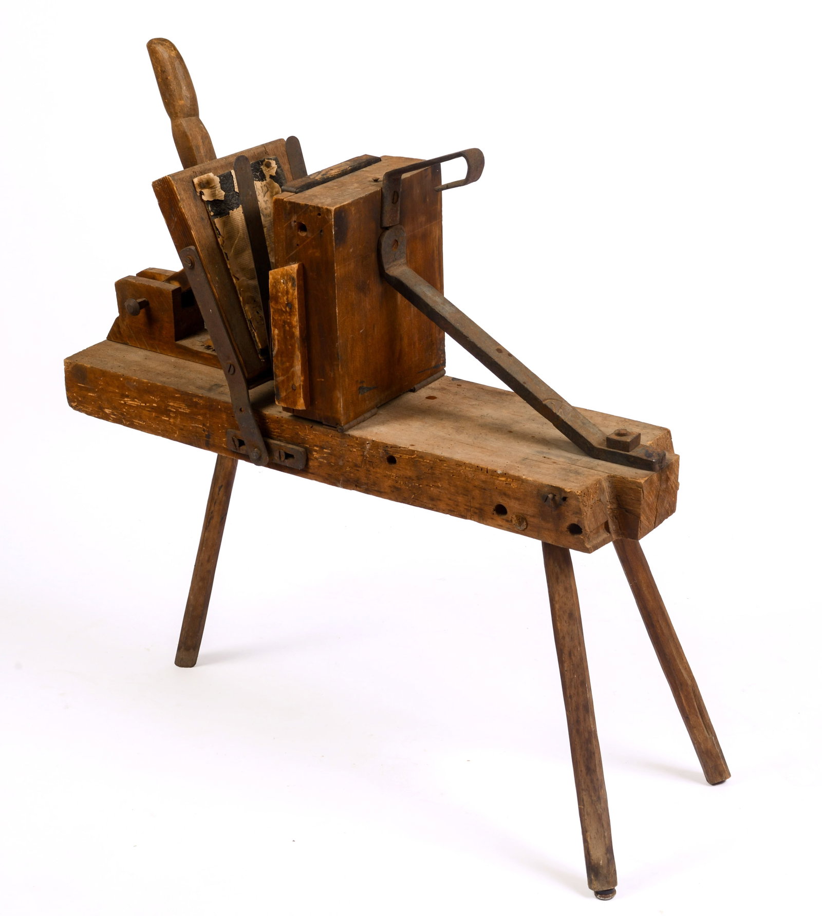 RARE EARLY NEW ENGLAND HAND BOOK PRESS.: Height 30 inches, length 30 inches, depth 8 inches.
