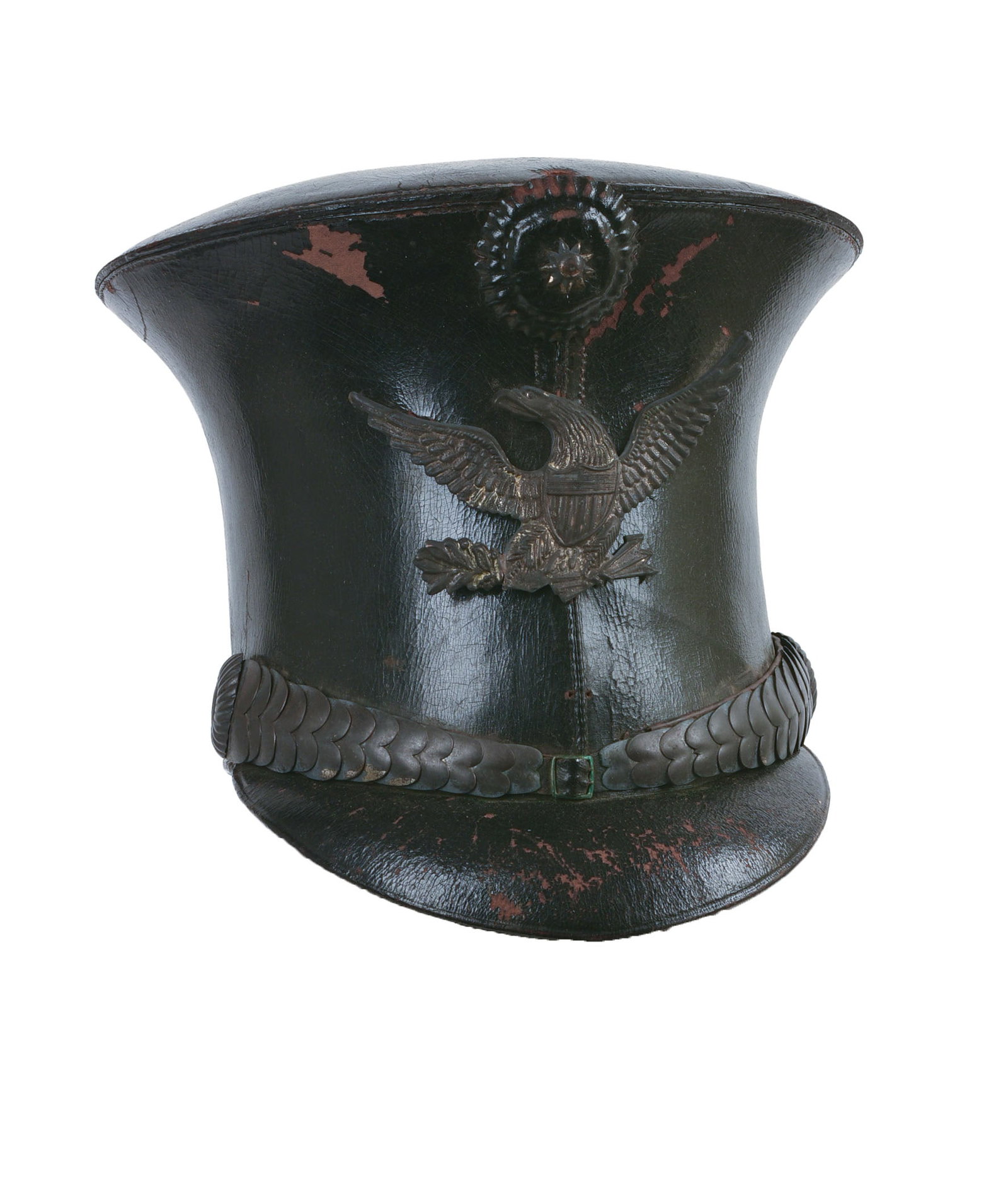 AMERICAN MILITIA OFFICERS BELL CROWN SHAKO. CIRCA 1830.: Height 9 inches, inside diameter 7 inches.