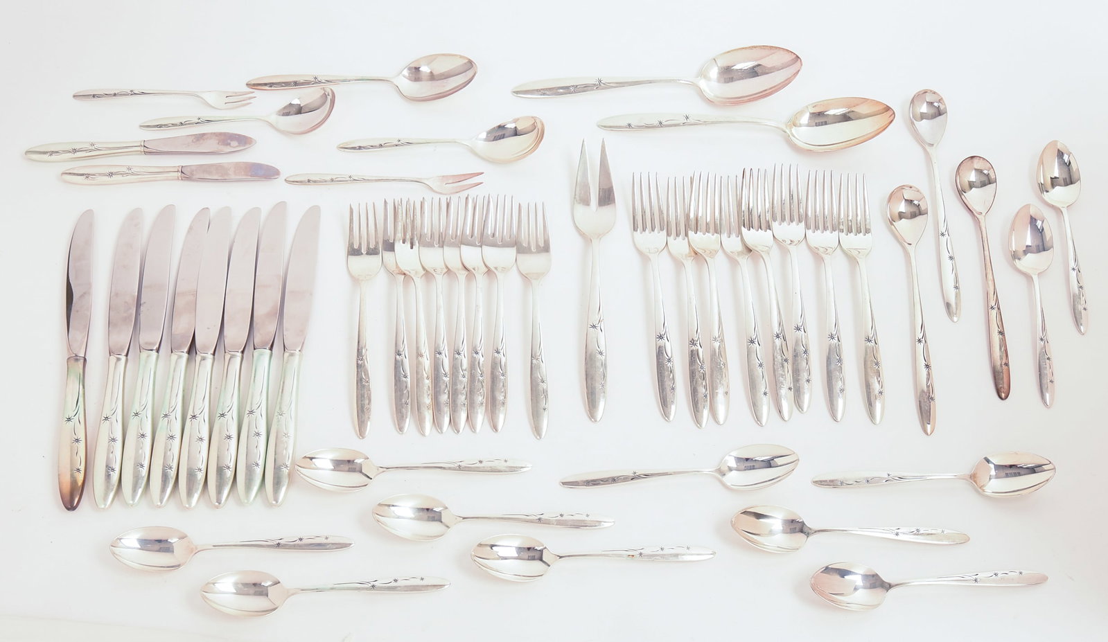 GORHAM STERLING SILVER CELESTE PATTERN FLATWARE SERVICE. - 2