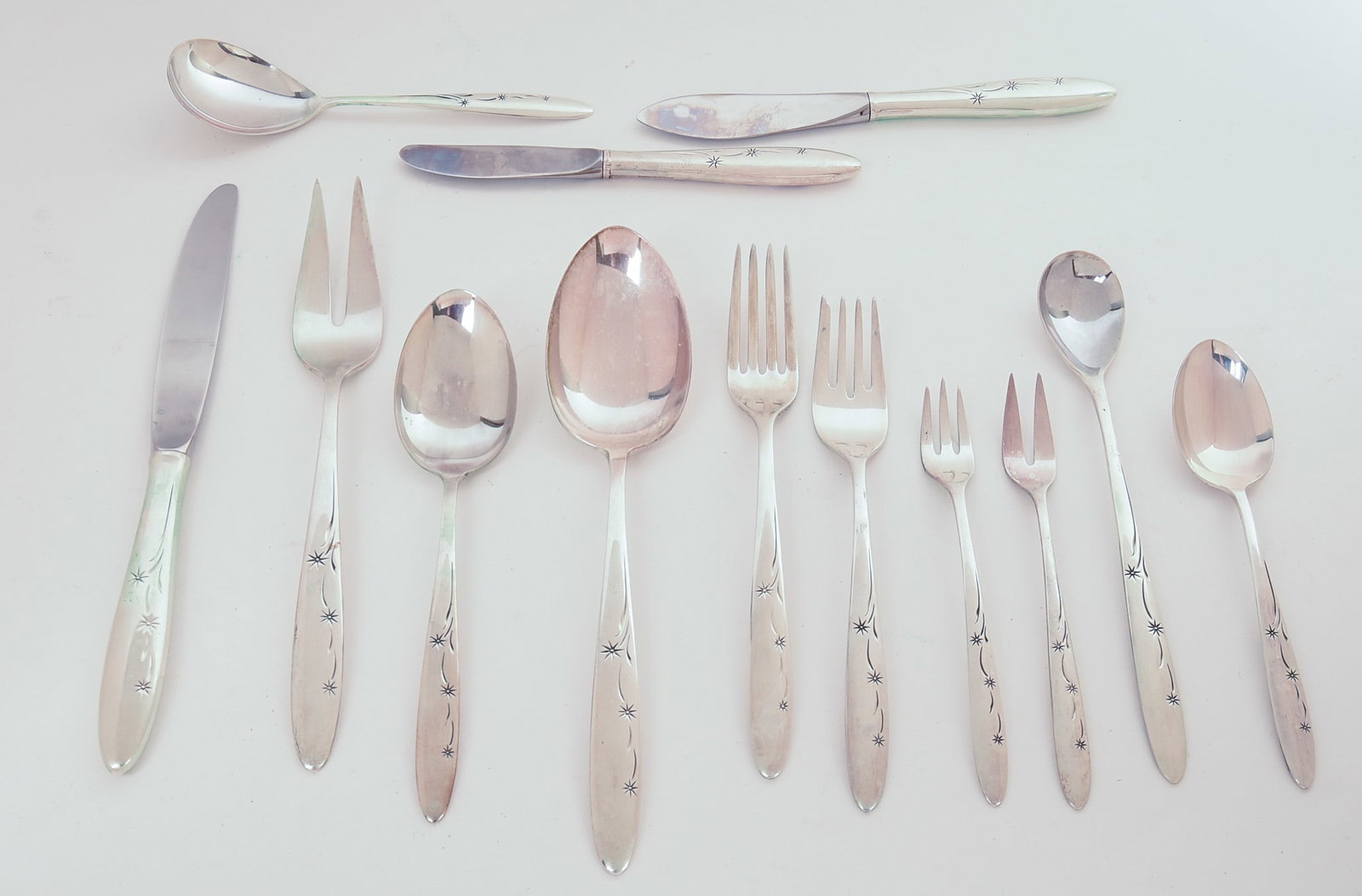 GORHAM STERLING SILVER CELESTE PATTERN FLATWARE SERVICE. - 4