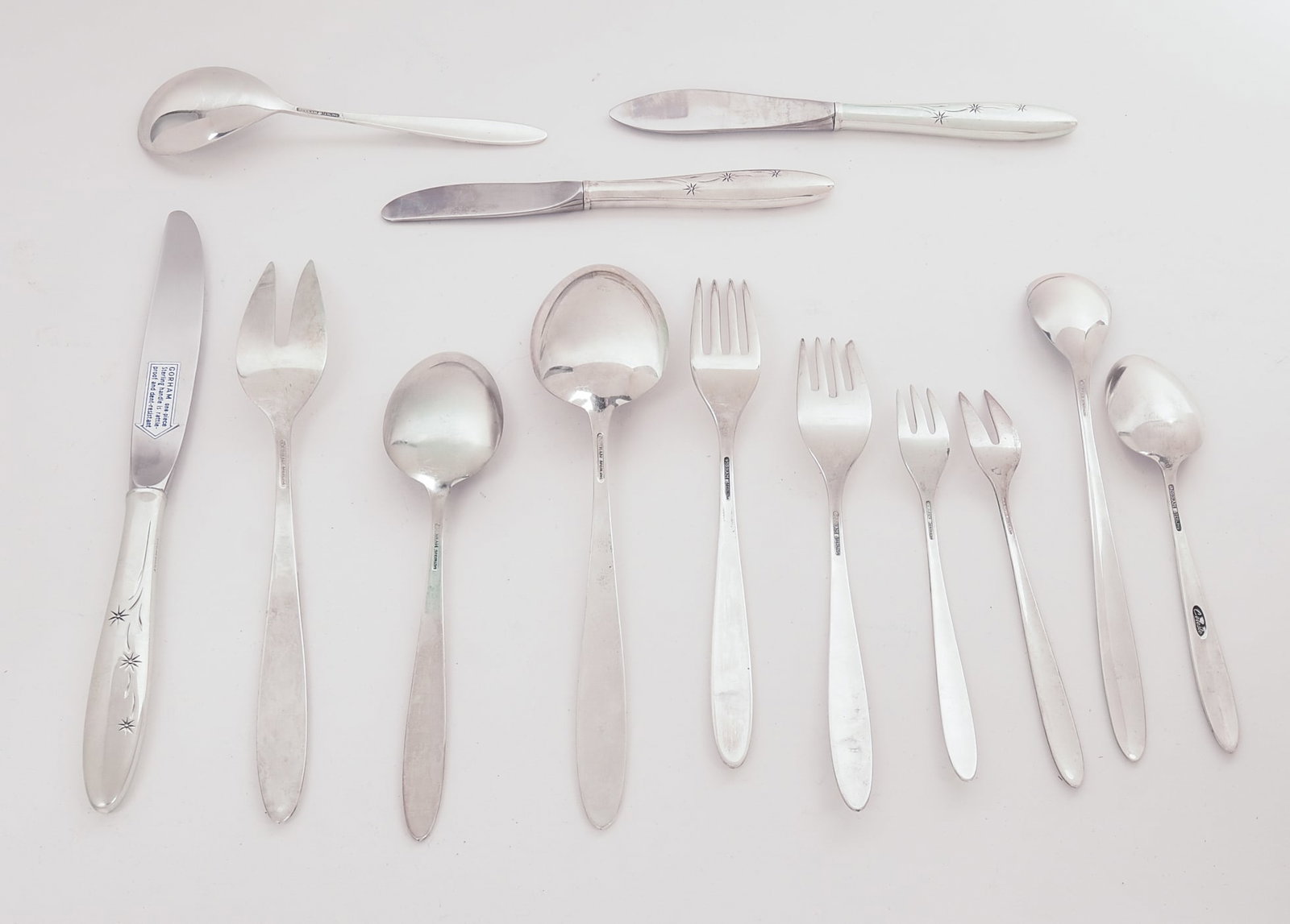 GORHAM STERLING SILVER CELESTE PATTERN FLATWARE SERVICE. - 5