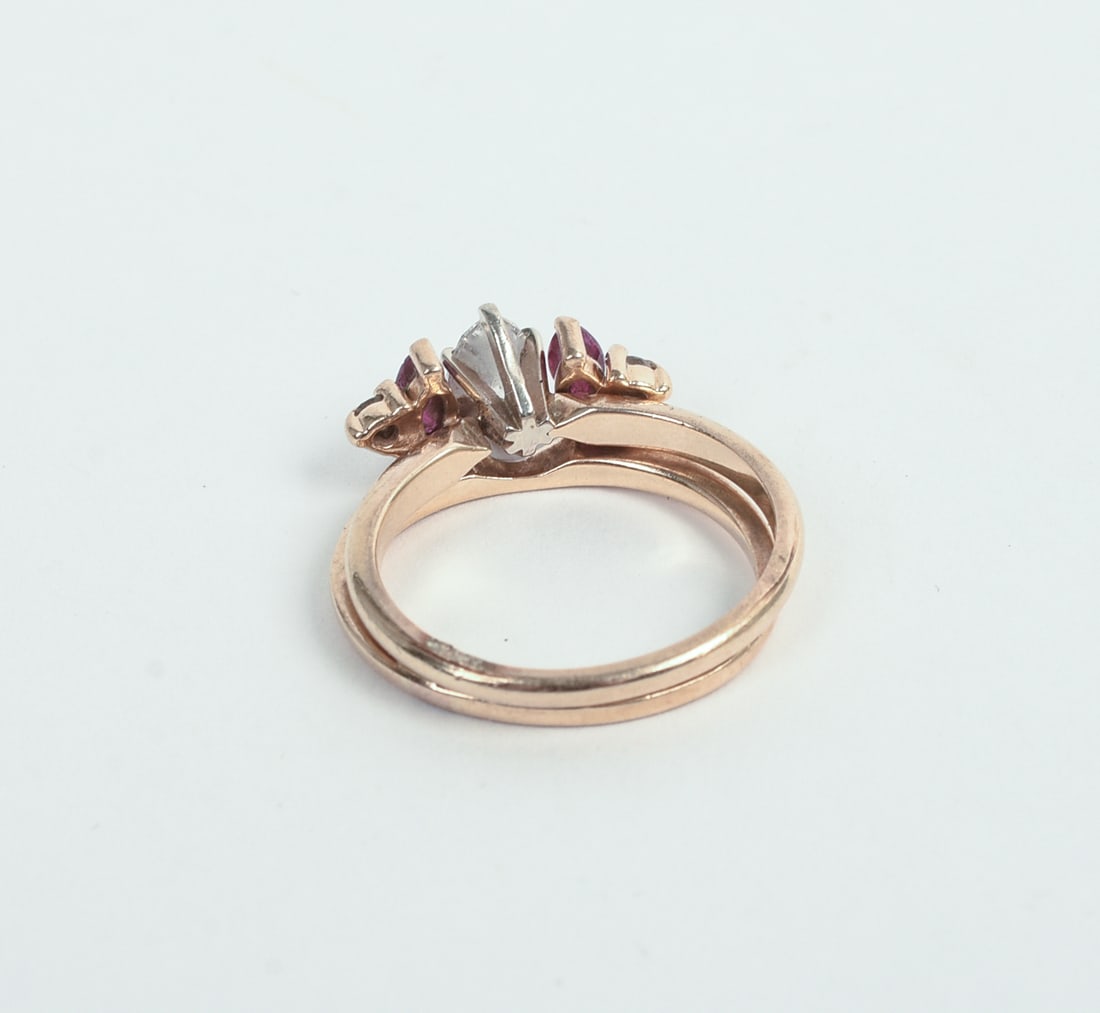 14KT GOLD, DIAMOND, AND RUBY WEDDING SET. - 2