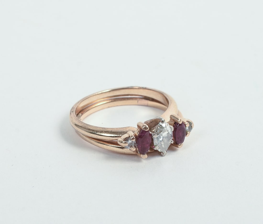 14KT GOLD, DIAMOND, AND RUBY WEDDING SET. - 4