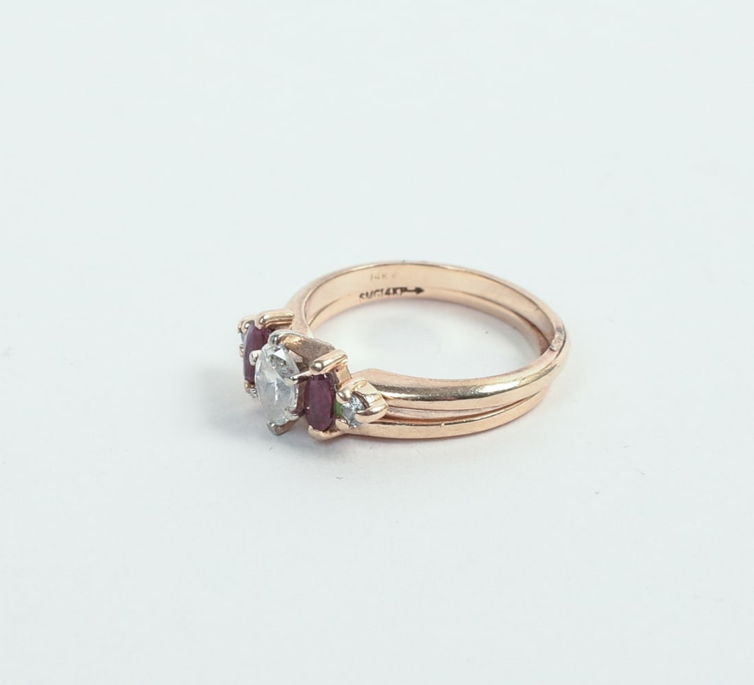 14KT GOLD, DIAMOND, AND RUBY WEDDING SET. - 6