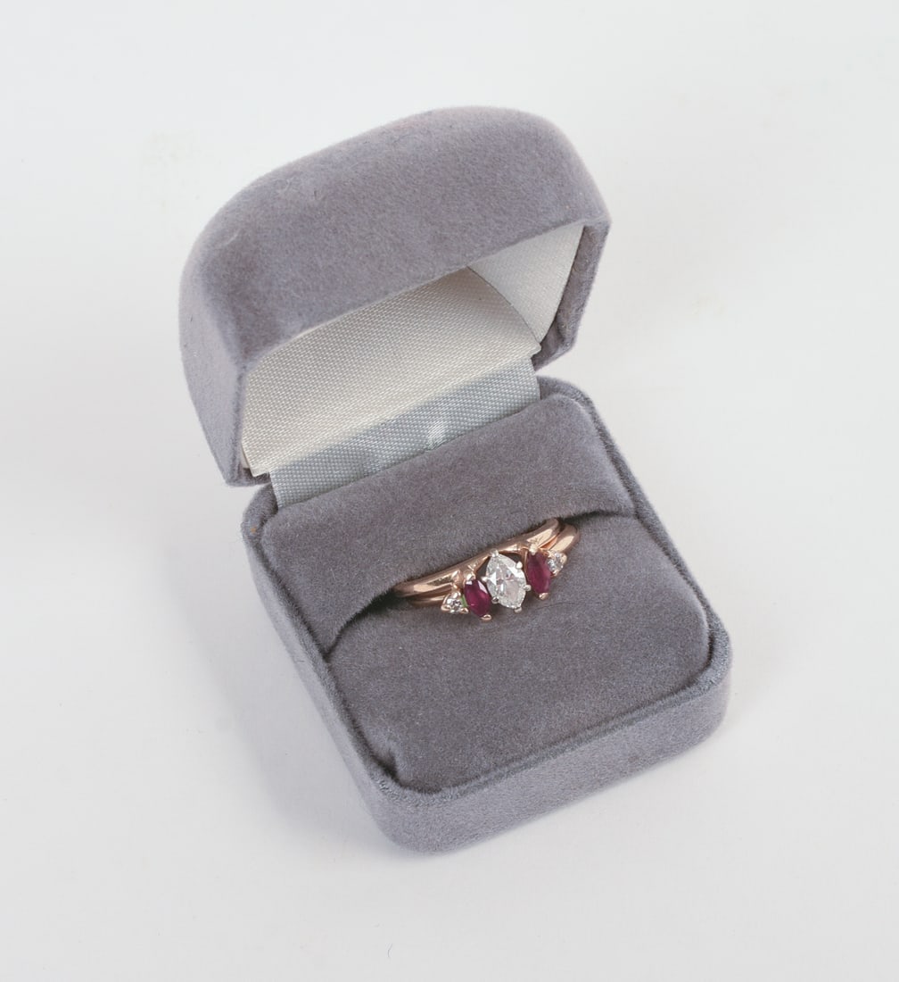 14KT GOLD, DIAMOND, AND RUBY WEDDING SET. - 9