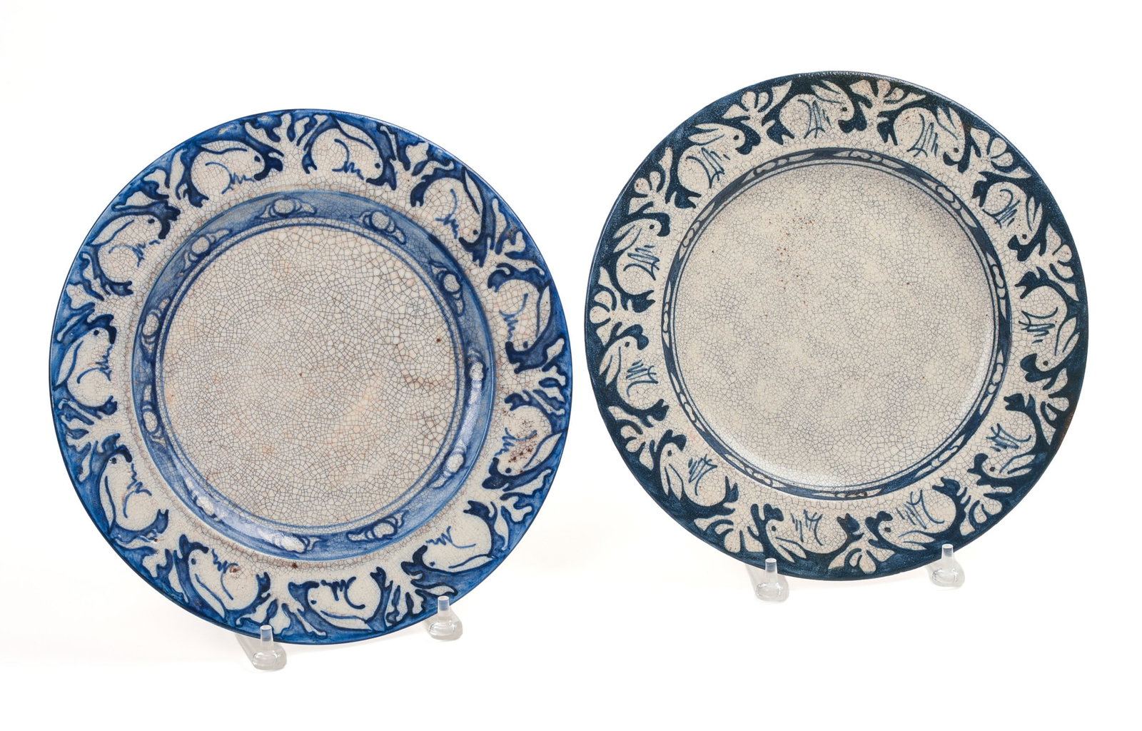 TWO DEDHAM POTTERY RABBIT PATTERN SERVING PLATES.: Diameter 12 inches. Good condition.