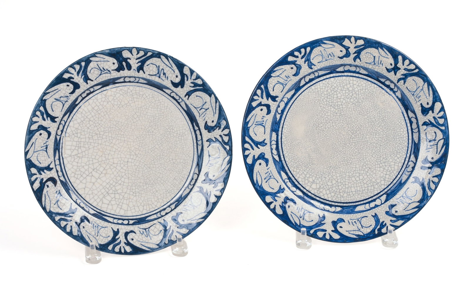 TWO DEDHAM POTTERY RABBIT PATTERN PLATES.: Diameter 10 inches. Good condition.