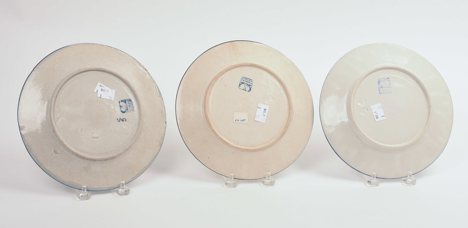 THREE DEDHAM POTTERY RABBIT PATTERN PLATES. - 2