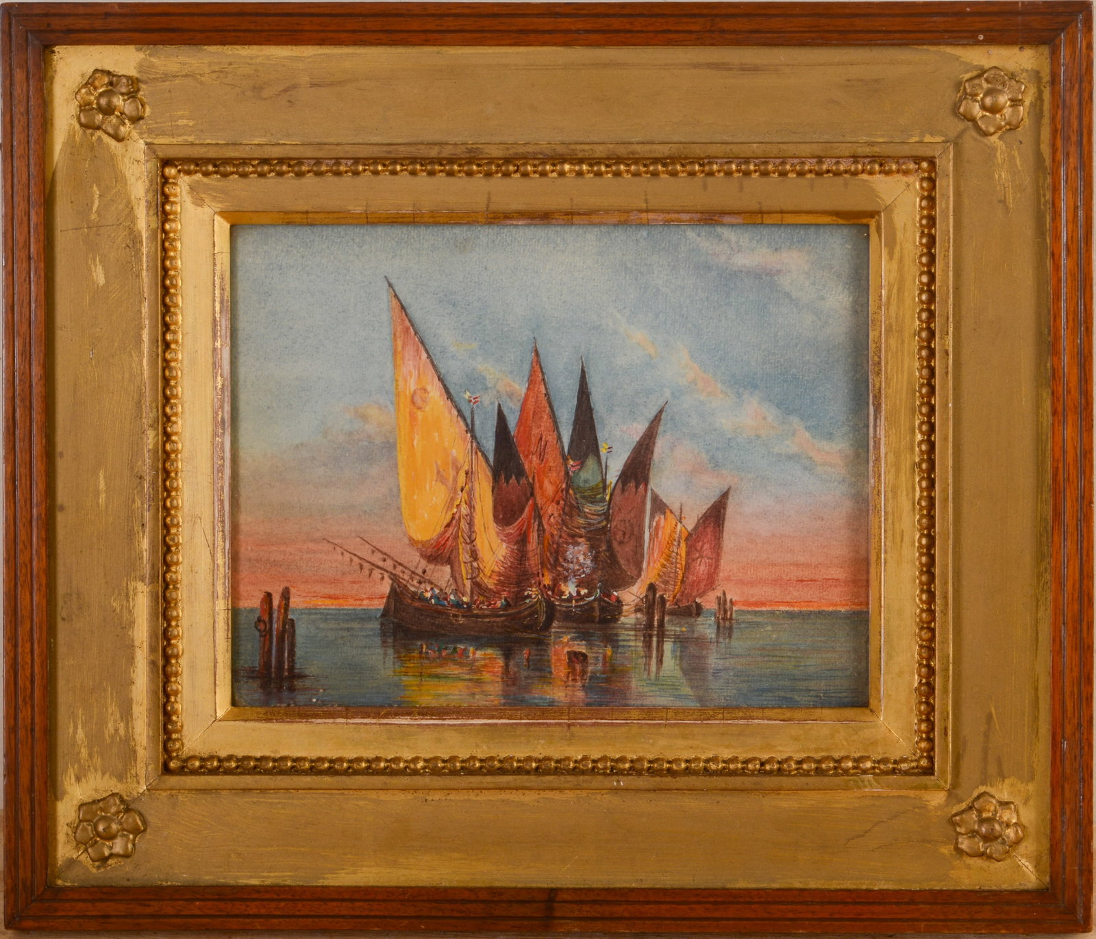 19th Century Watercolor of Sailboats.: 7.5 x 10 inches. Framed, 13.5 x 15.5 inches.