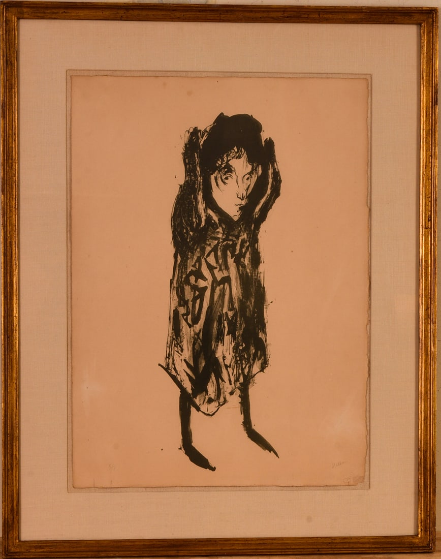 Jose Luis Cuevas (1934-2017). Mujer, 1962.: Lithograph on paper, sheet 22 x 16 inches, pencil signed lower right. Numbered, with press mark. Framed, 29 x 23.5 inches.