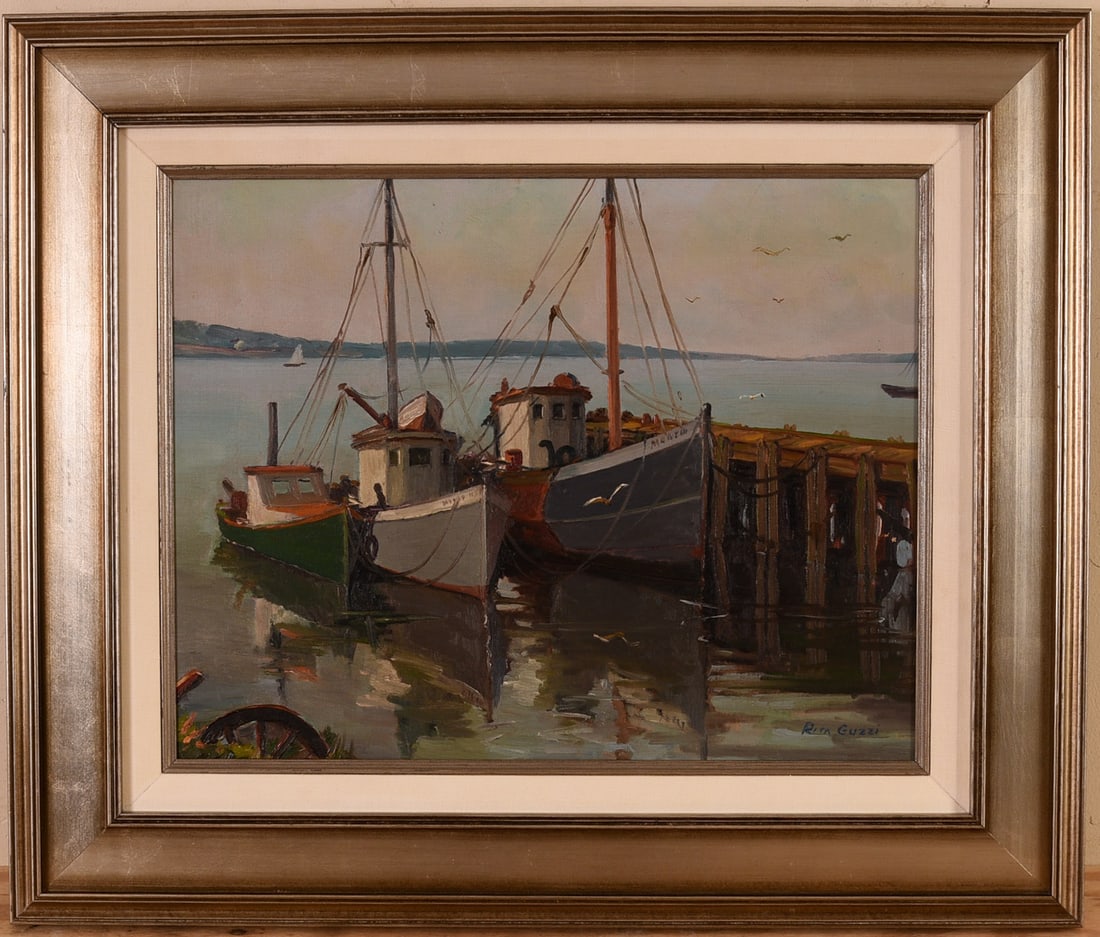 Rita Guzzi. Gloucester Dock.: Oil on board, 16 x 20 inches, signed lower right. Framed, 23.5 x 27.5 inches.