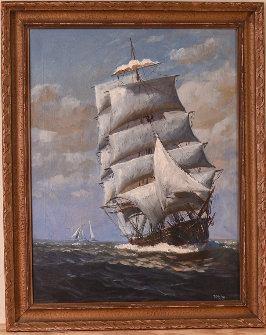 T. Bailey. Sailing SHip.: Oil on canvas, 32 x 24 inches. Framed, 38 x 30 inches.
