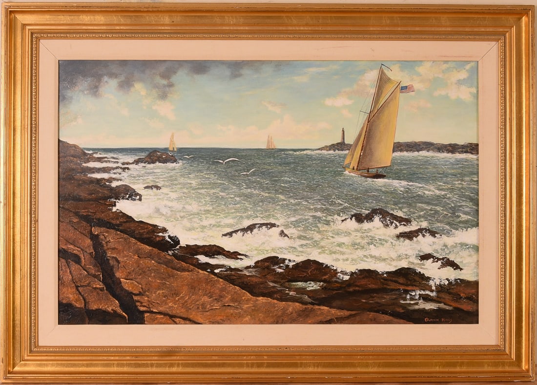 Blaikie Hines (b. 1949). Passing Ram Island Light.: Oil on canvas, 23 x 36 inches. Framed, 32 x 45 inches.
