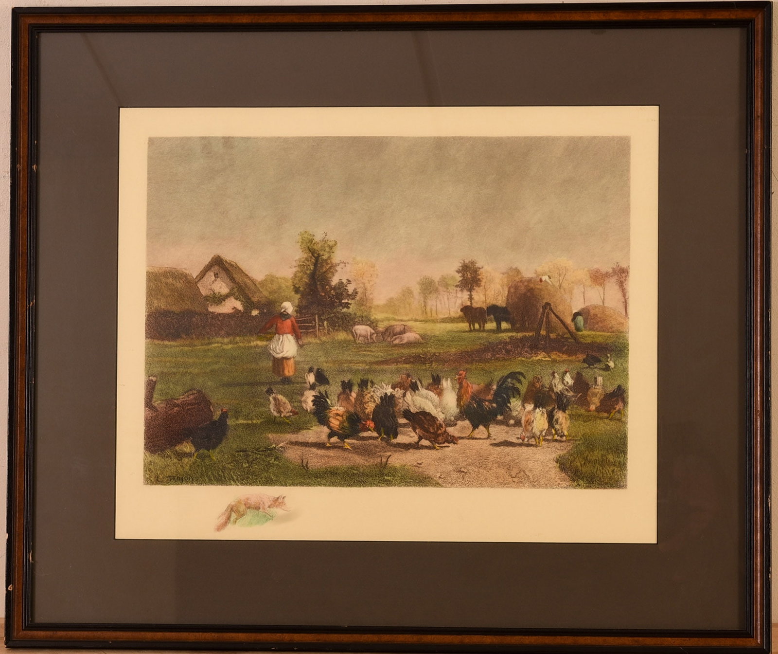 Barnyard Lithograph, After Constance Troyon.: Framed, 25 x 30 inches.