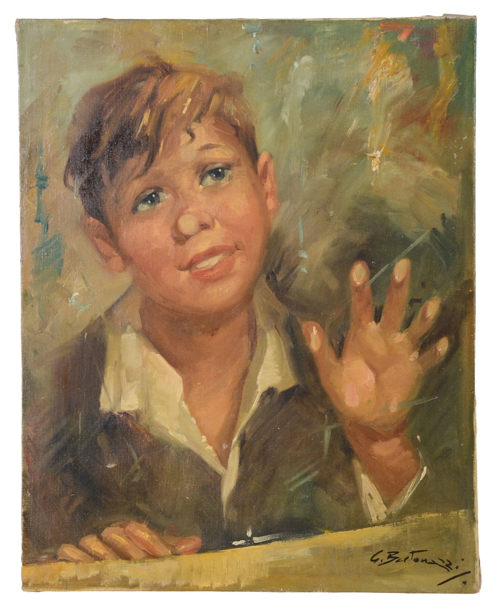 Portrait of a Young Boy, signed Bartonazzi: Oil on canvas, 20 x 16 inches.