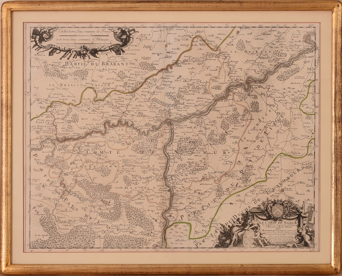 F. Du Vivier Map of Namur Province, Belgium, 1689.: Published by Pierre Du Val in 1689. This map is part of the atlas "Cartes de geographie par Le Rd. P?¨re Placide," which was later collected into an atlas in the early eighteenth century. The atlas,