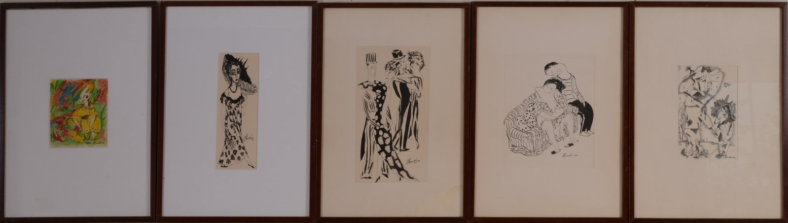 Five 20th Century Pen and Ink Illustrations.: Probably Ukrainian, framed, 17.5 x 12.5 inches, signed.