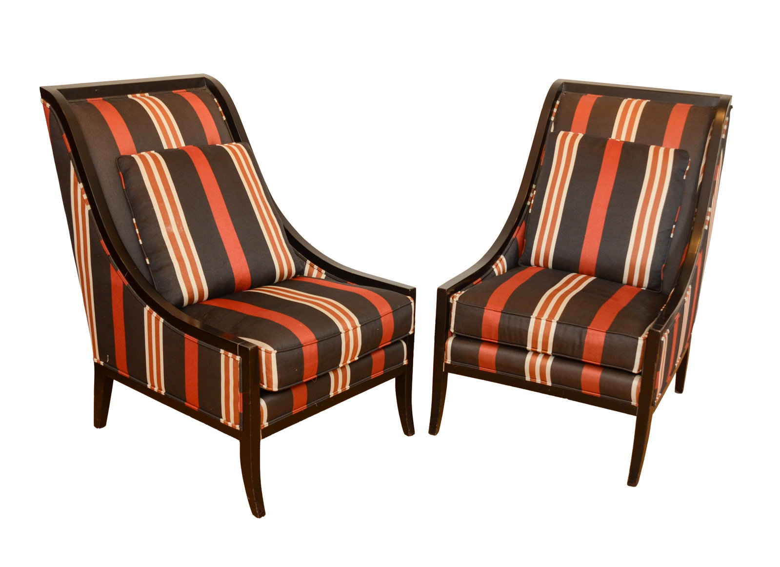 Pair of Bernhardt Interiors Armchairs: Seat height 18 inches, overall height 42 inches, width 27 inches, depth 32 inches.