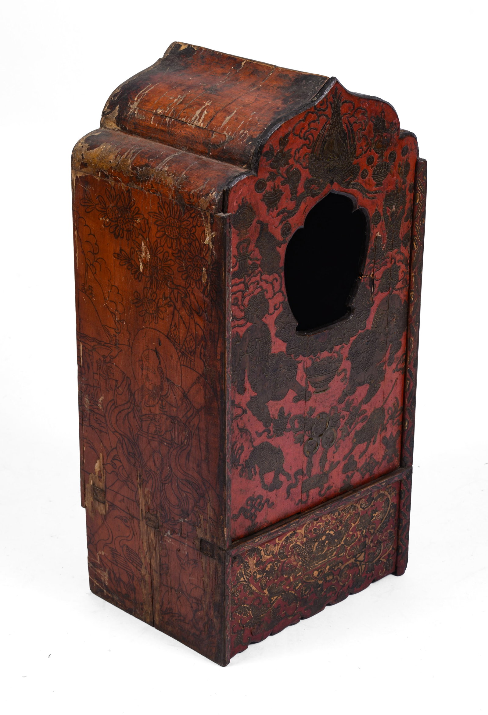 Small Tibetan Hand Painted Cabinet.: 24 x 12 x 9 inches. Some losses.