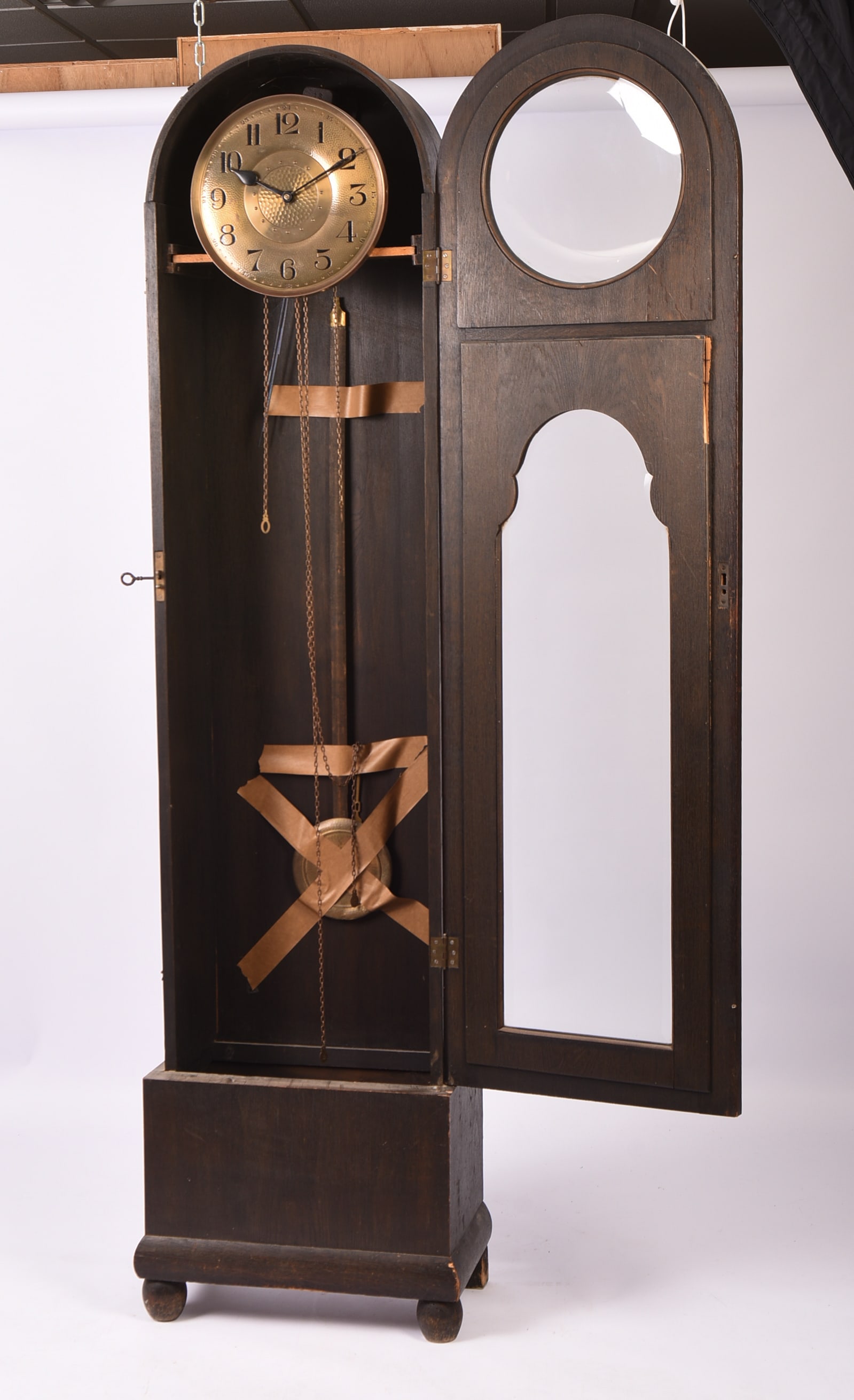 Oak Tall Case Clock With Hammered Copper Face. - 2