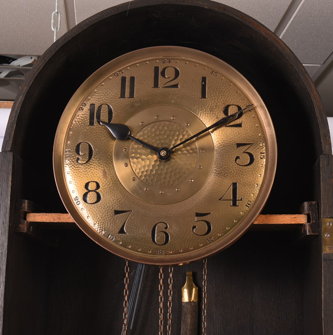 Oak Tall Case Clock With Hammered Copper Face. - 3