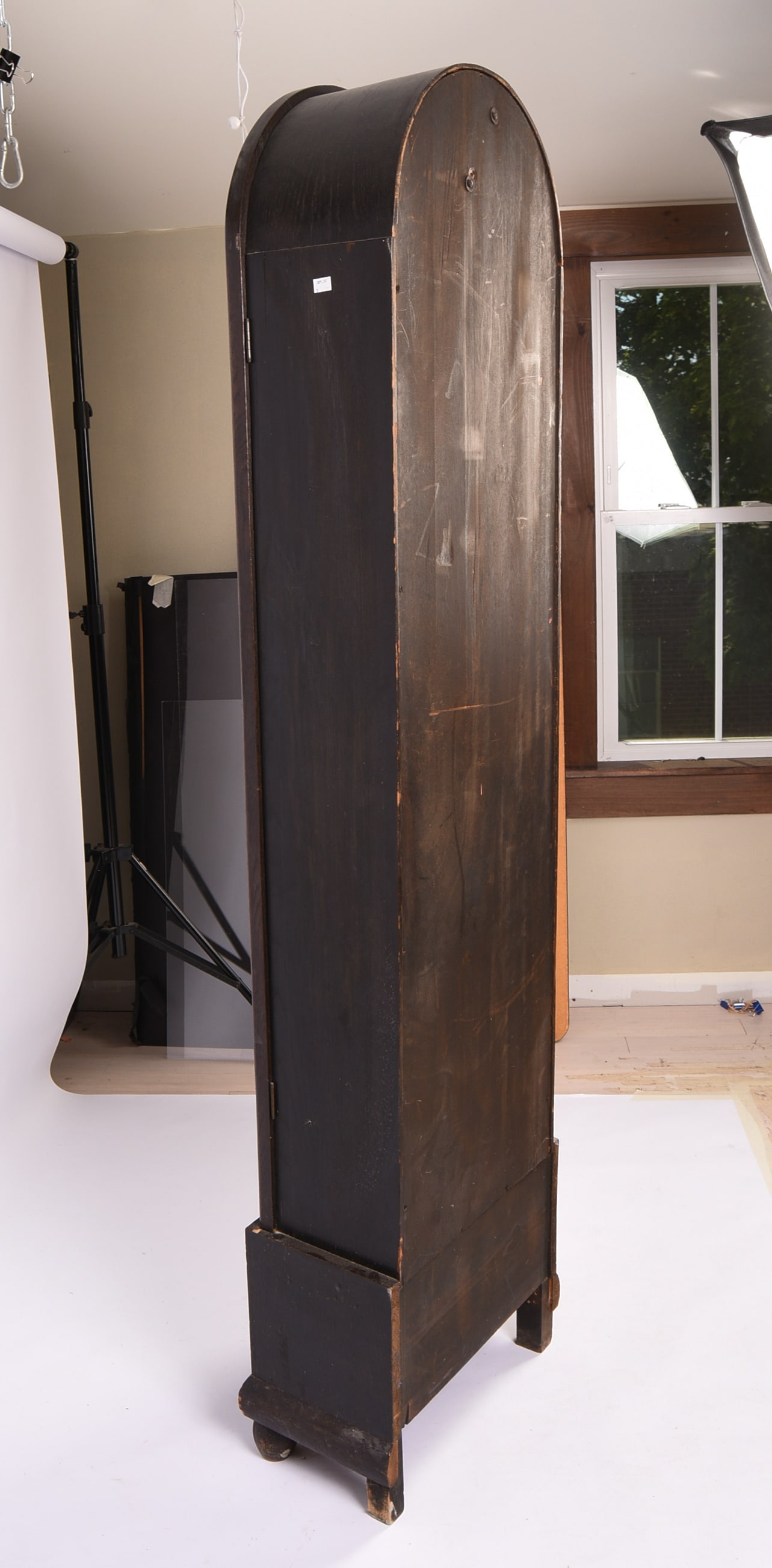 Oak Tall Case Clock With Hammered Copper Face. - 6