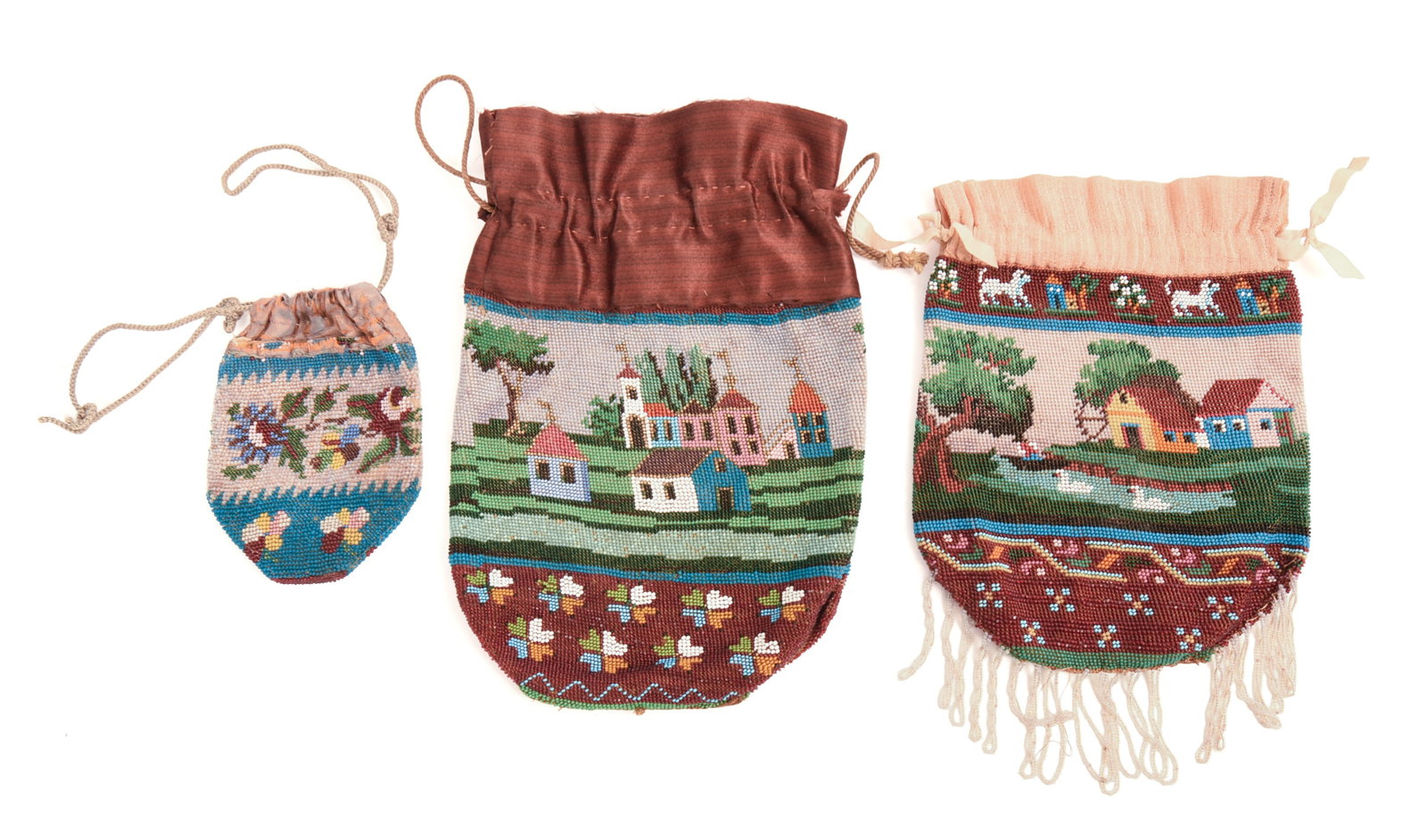 Three 19th Century Beaded Bags.: Largest 8.5 x 5.5 inches.