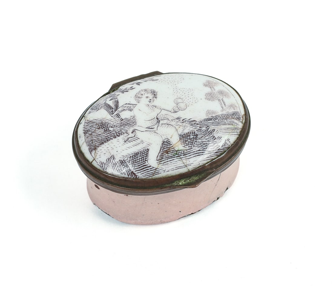 Late 18th or Early 19th Century Battersea Enamel Box.: 1.5 x 1 x 1 inch.